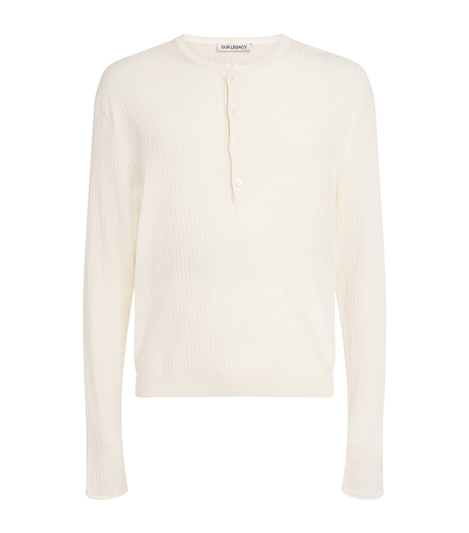 Our Legacy Mens Cotton Ribbed Henley Top Ivory Image 1