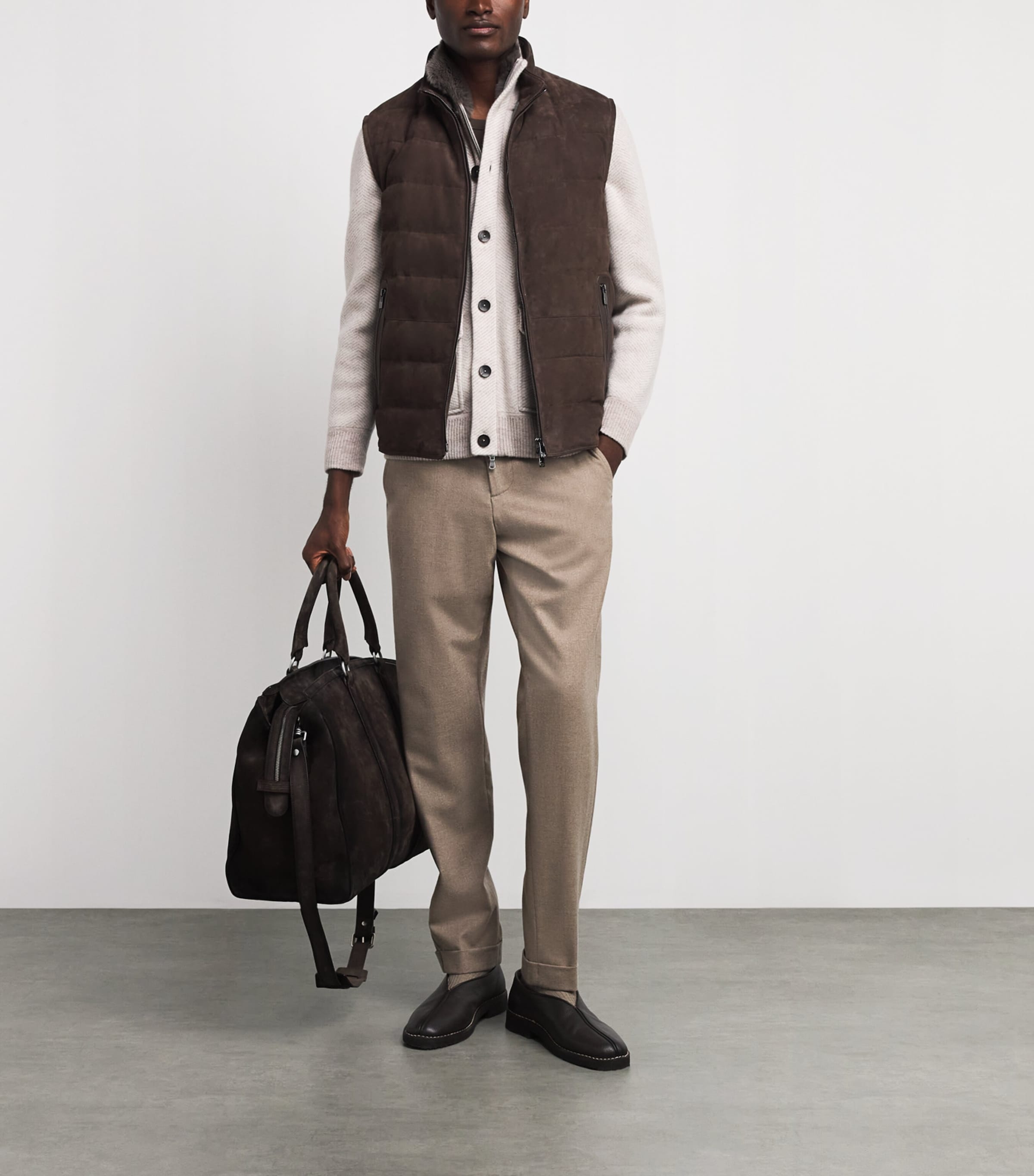 Corneliani Mens Reversible Suede Padded Gilet Dark Brown Image 2