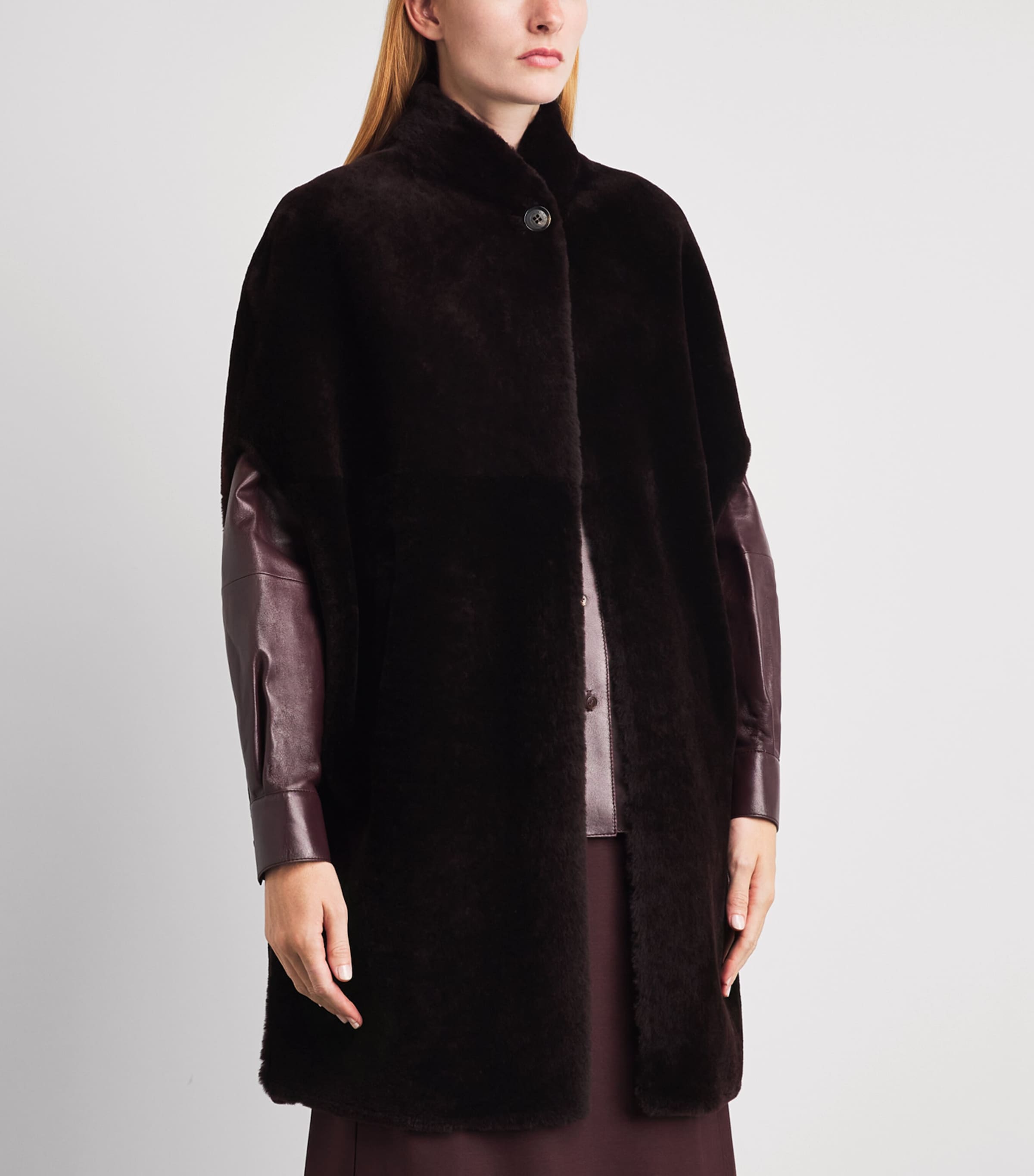 Kiton Womens Shearling Cape Bordeaux Image 4