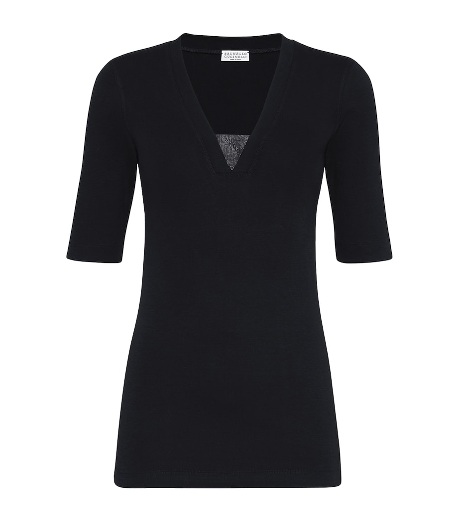 Stretch-Cotton Monili-Detail T-Shirt C101 Image 1