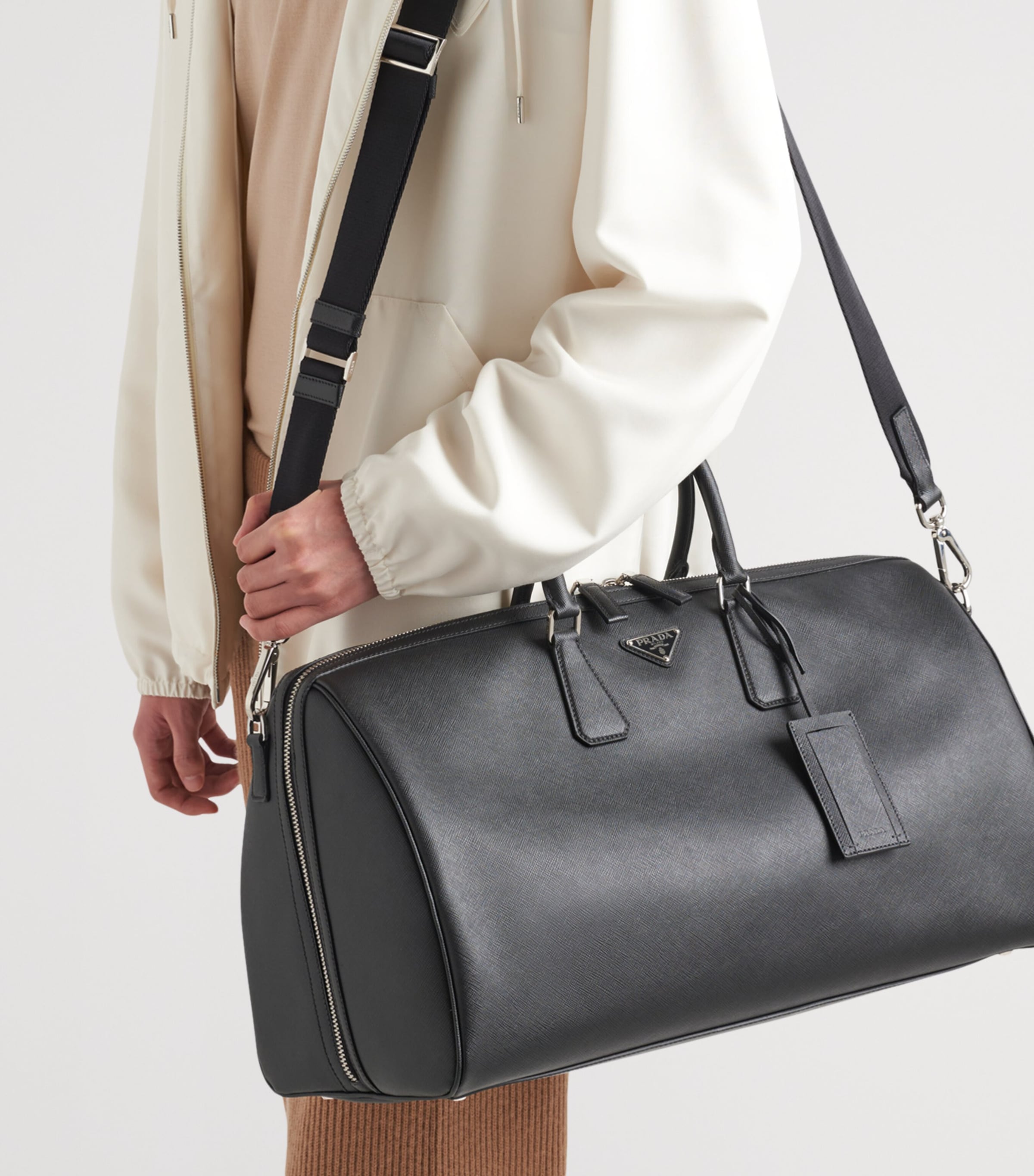 Prada Saffiano Leather Travel Bag Black Image 2
