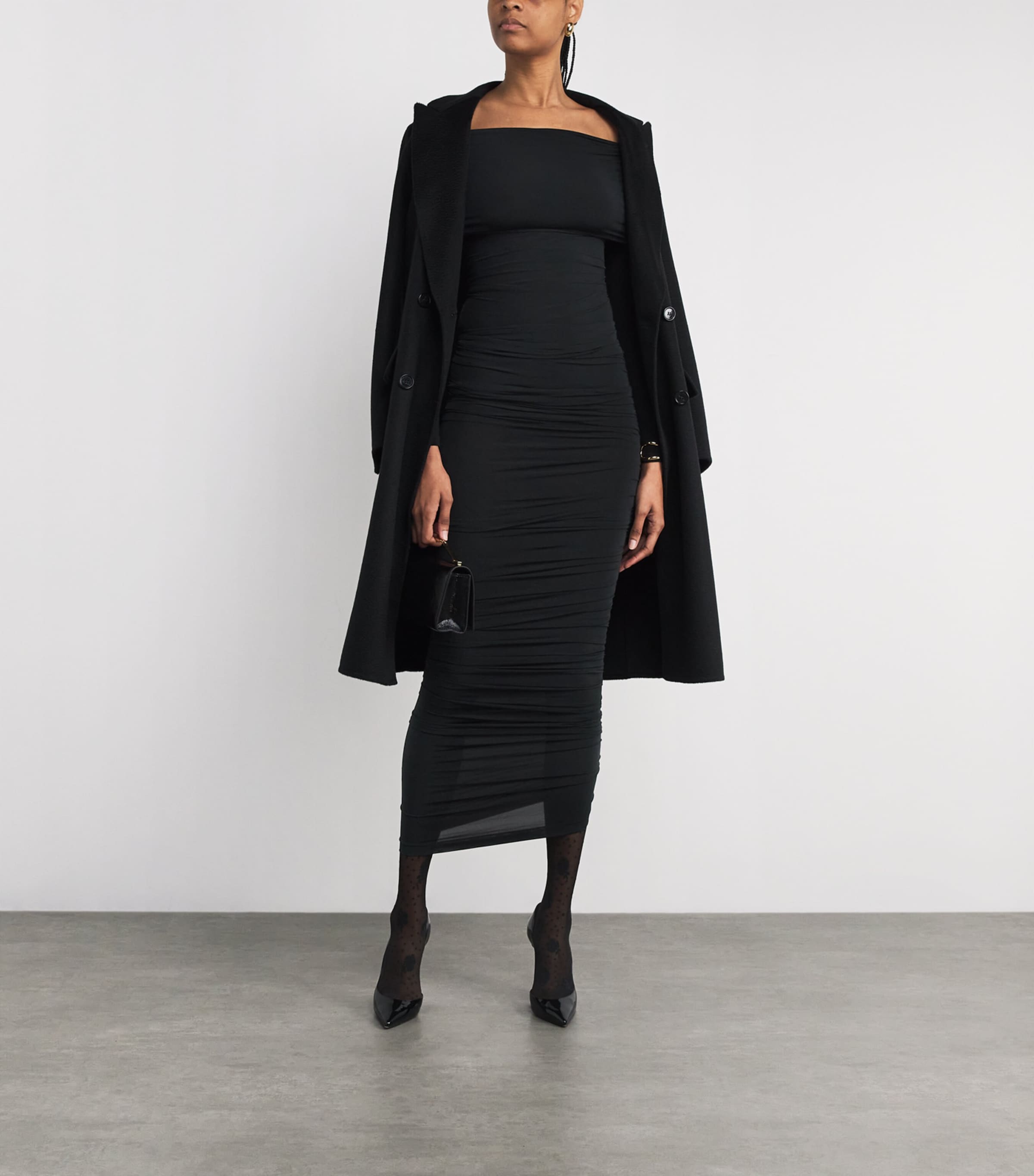 Ruched Bodycon Midi Skirt 7005 BLACK Image 2