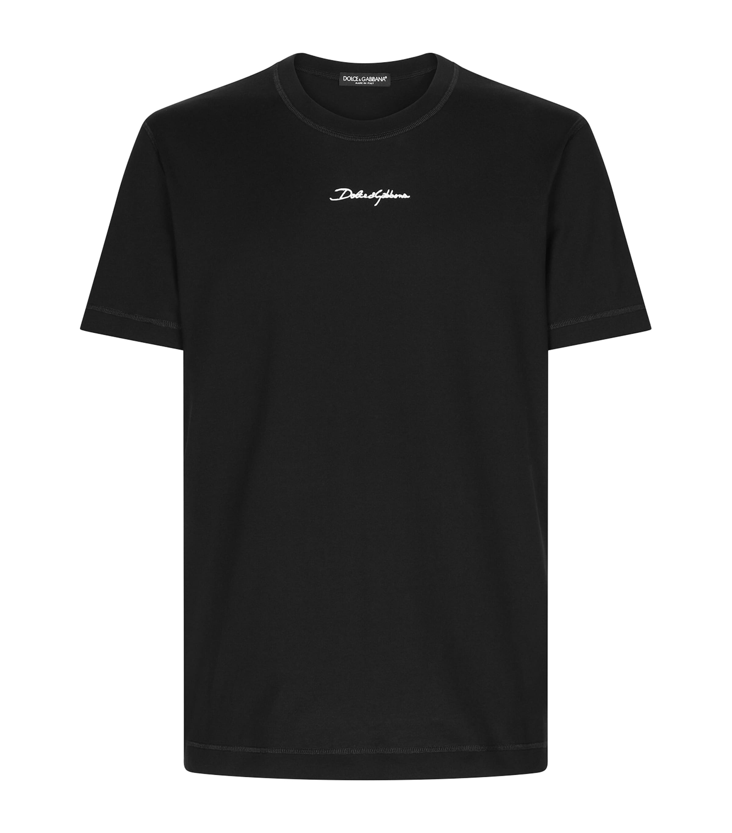 Dolce & Gabbana Black Crewneck T-shirt With Signature Logo In Cotton Man