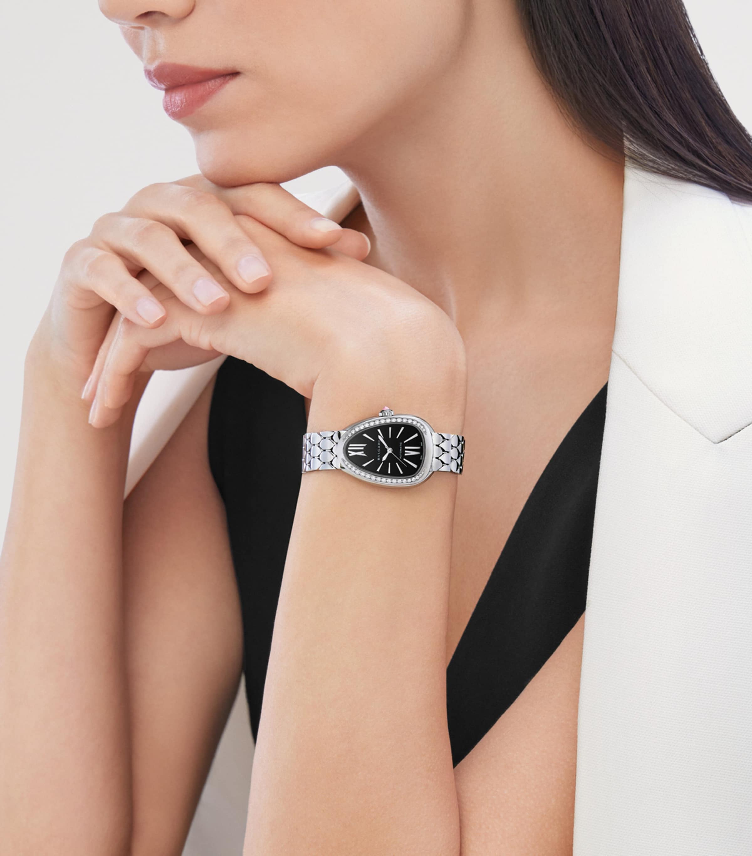 Stainless Steel and Diamond Serpenti Seduttori Watch 34mm BLACK Image 7