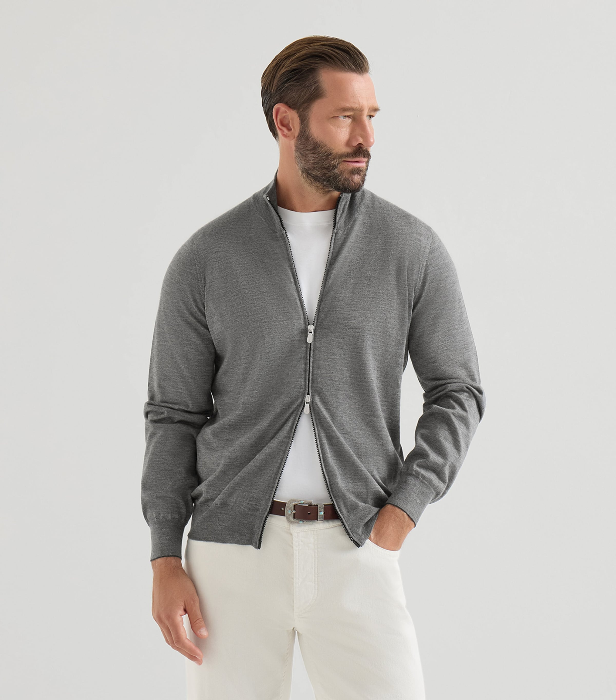 Brunello Cucinelli Mens Cashmere-Silk Zip-Up Cardigan Image 3