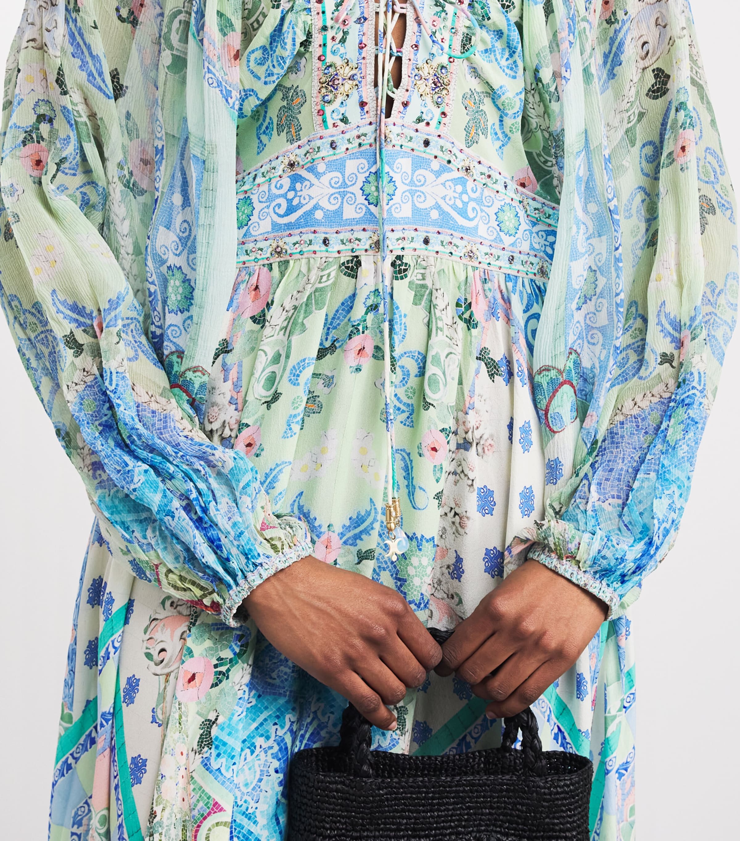 long blue flower dress Provence Bloom Long Sleeve Maxi Dress Floral Blue