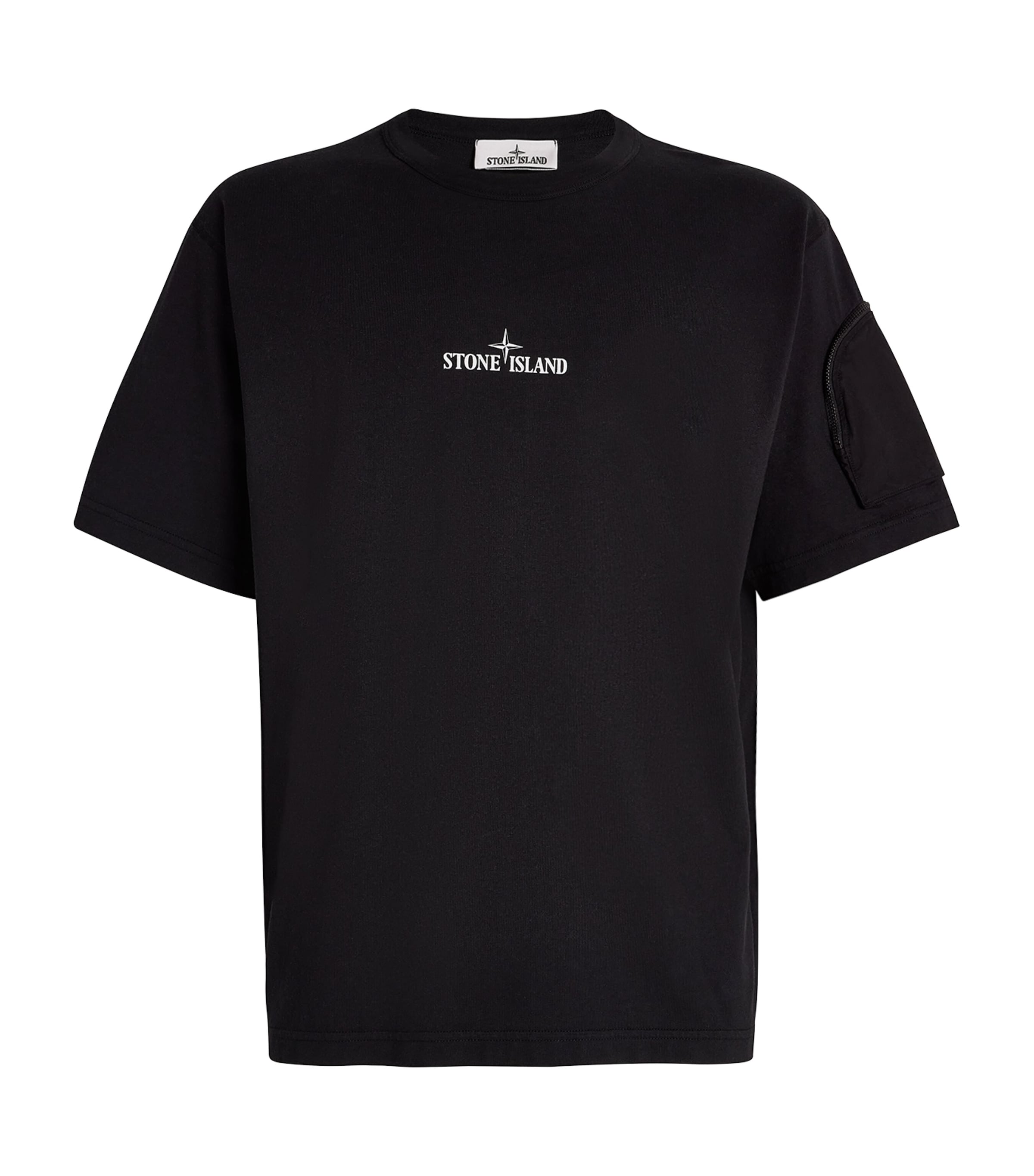 Stone Island Black Cotton Zipped-Pocket T-Shirt | Harrods US