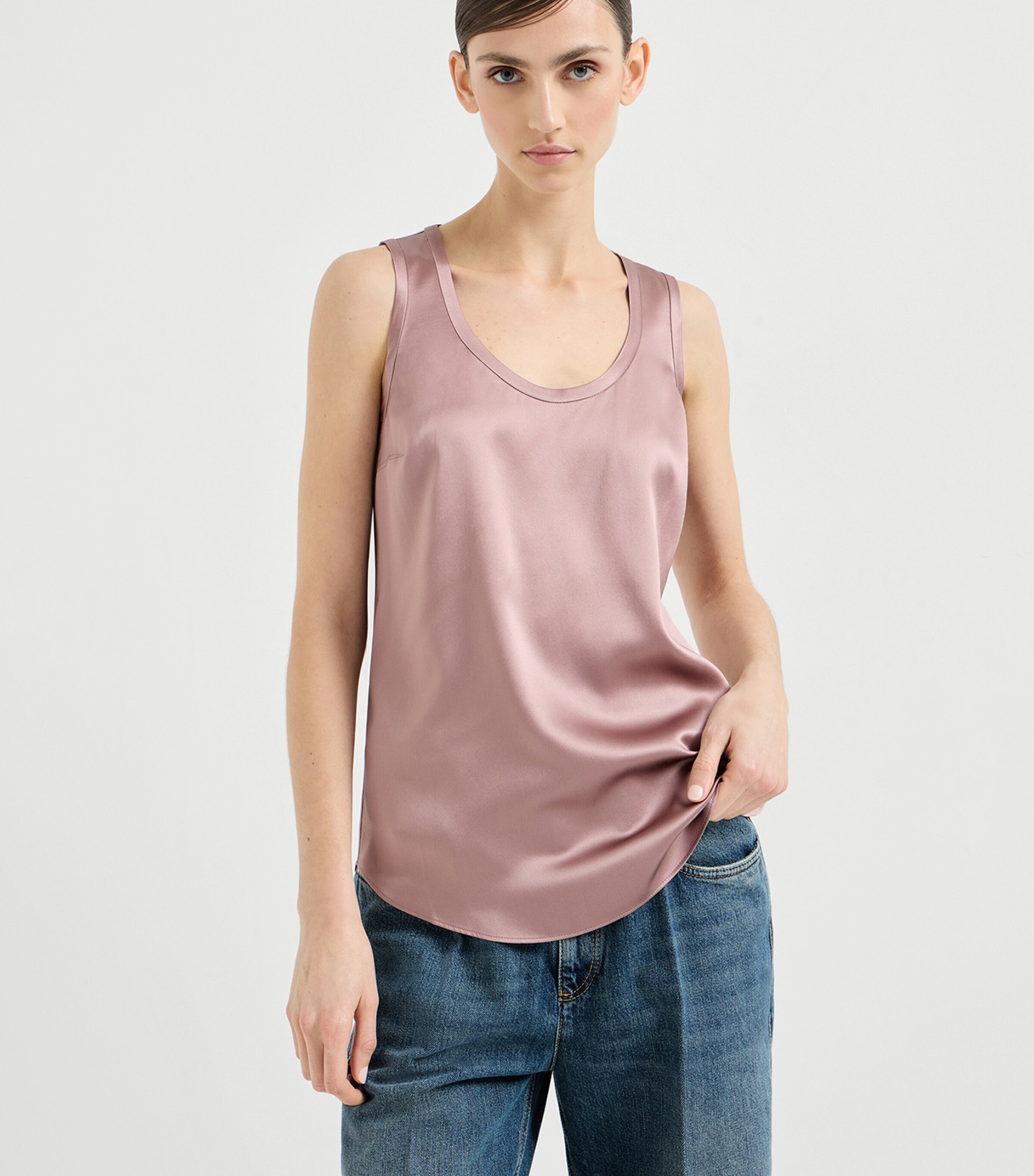 Brunello Cucinelli Womens Stretch-Silk Sleeveless Top Image 3