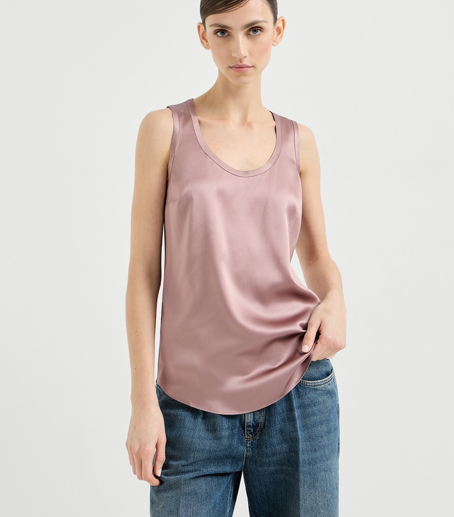 Brunello Cucinelli Womens Stretch-Silk Sleeveless Top Image 3