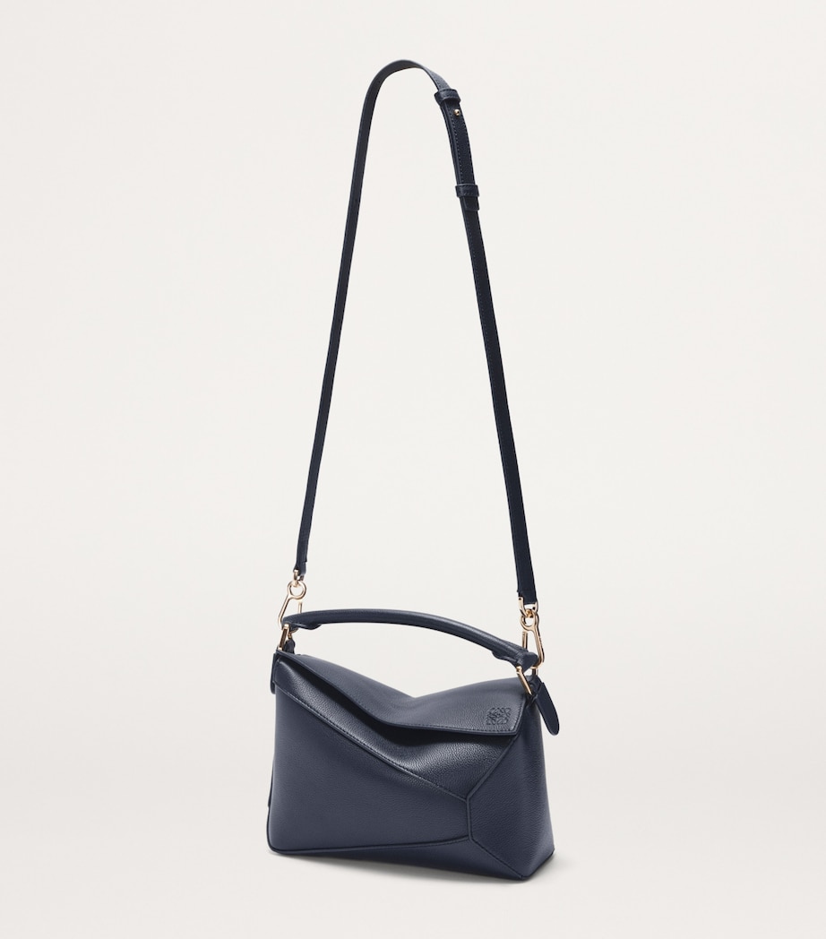 Small Leather Puzzle Edge Top-Handle Bag DEEP NAVY Image 7