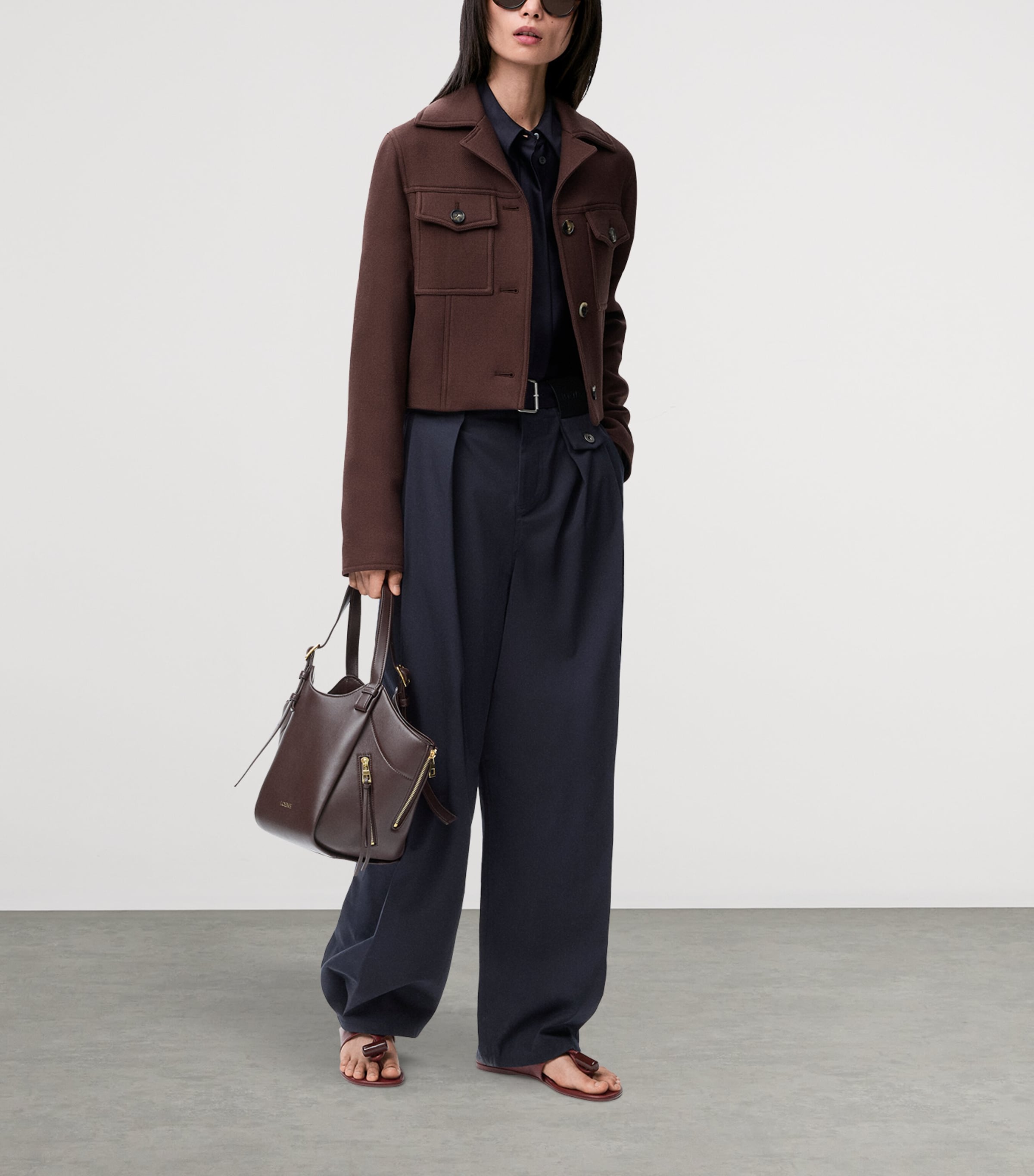 Cotton-Silk Gabardine Belted Trousers DARK NAVY Image 2