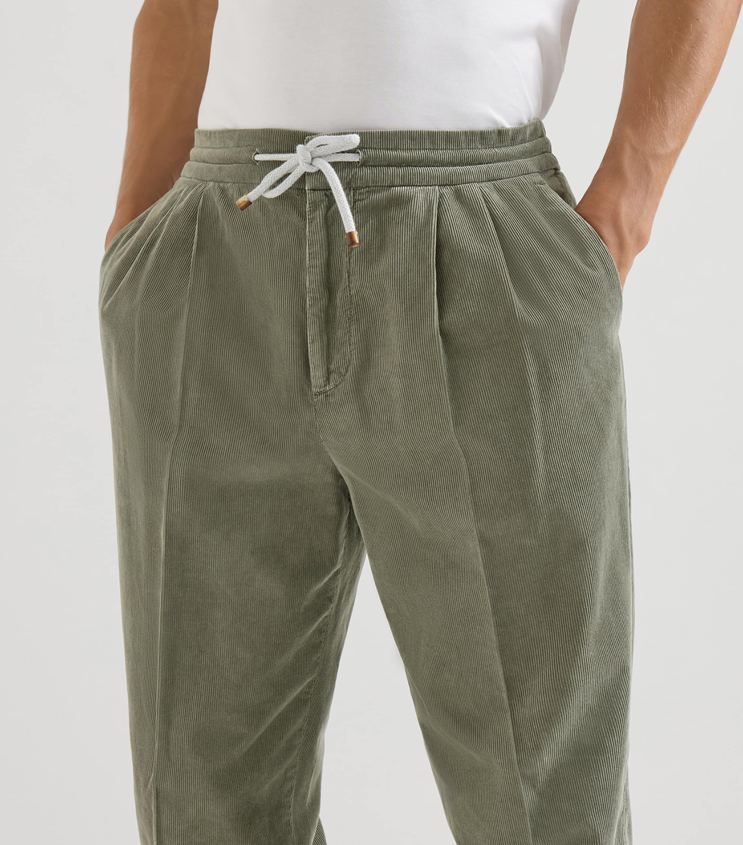 Brunello Cucinelli Mens Cotton Drawstring Trousers Army Green Image 6