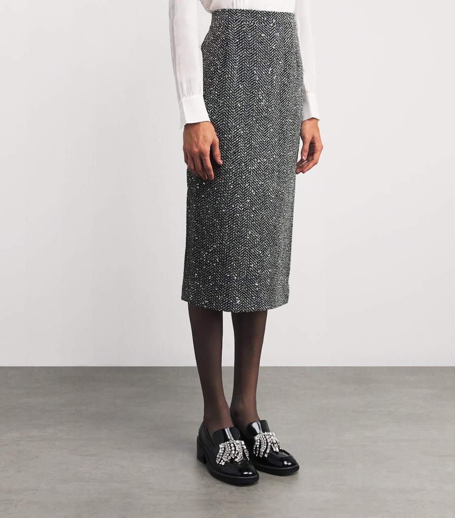 Tweed Embellished Midi Pencil Skirt 1665 GREY MELANGE Image 3