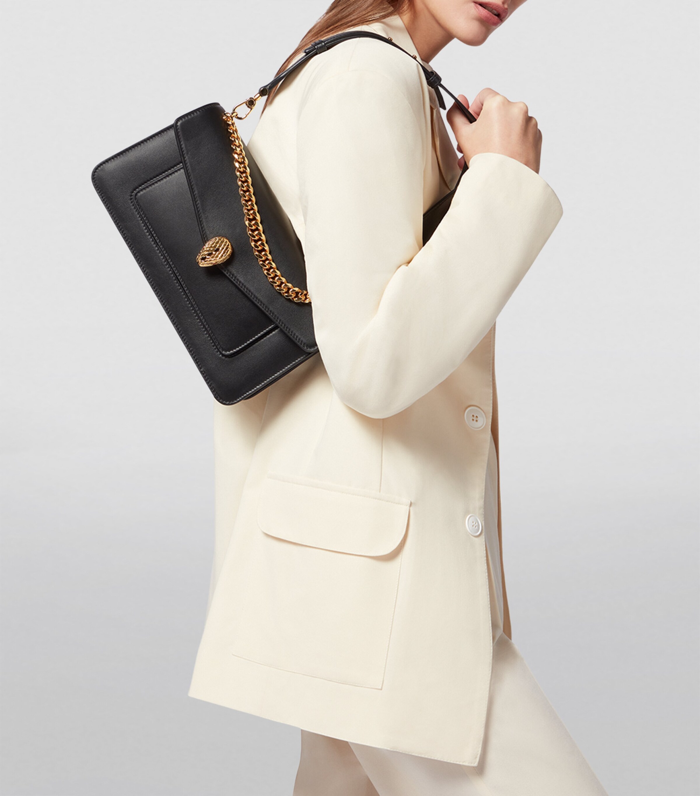 Leather Serpenti East-West Shoulder Bag BLACK Image 8