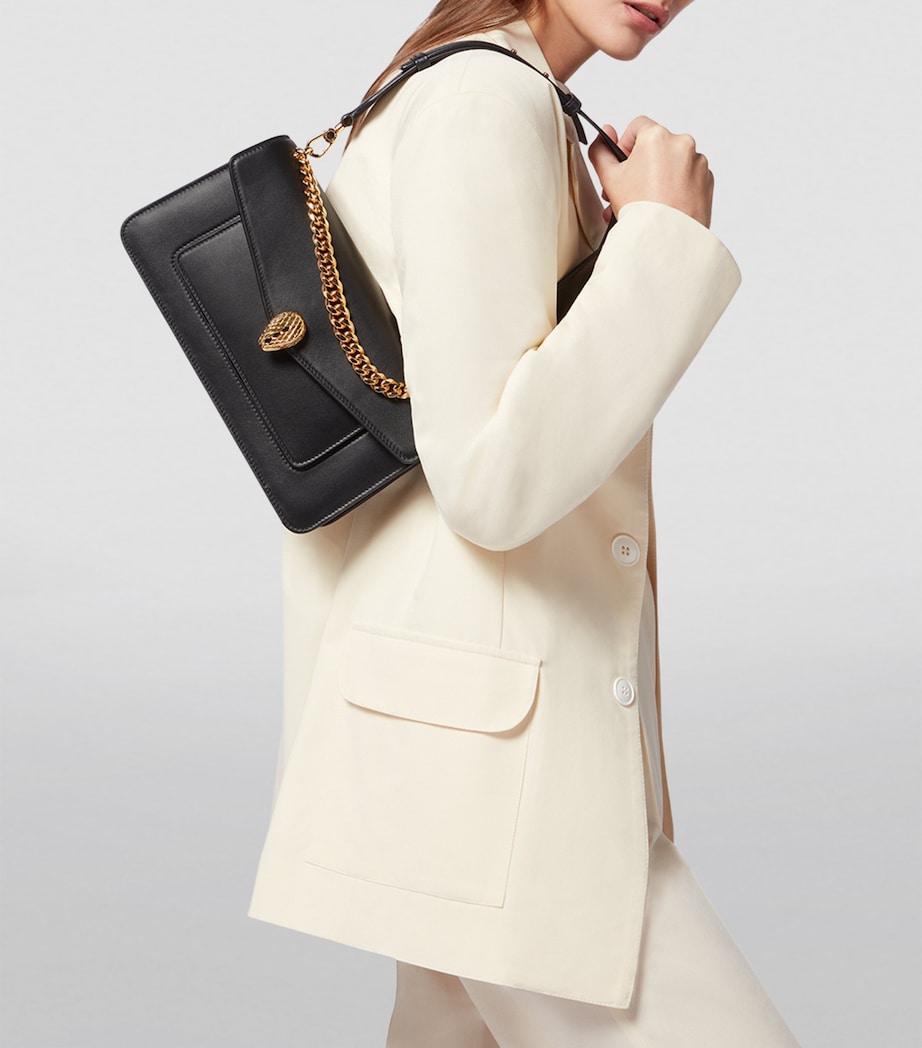 Leather Serpenti East-West Shoulder Bag BLACK Image 8