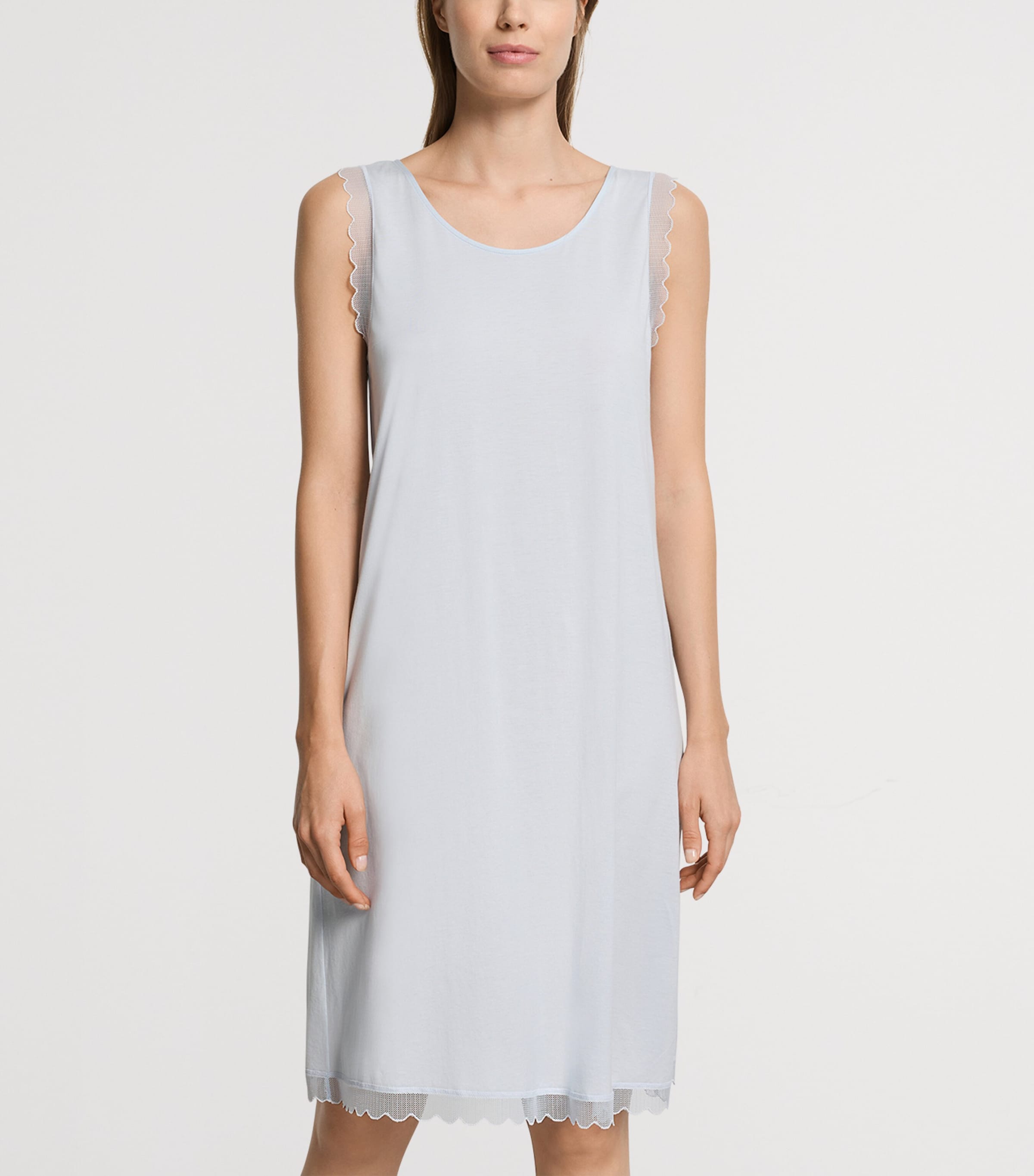 Hanro Womens Cotton Inaya Nightdress Watery Blue Image 2