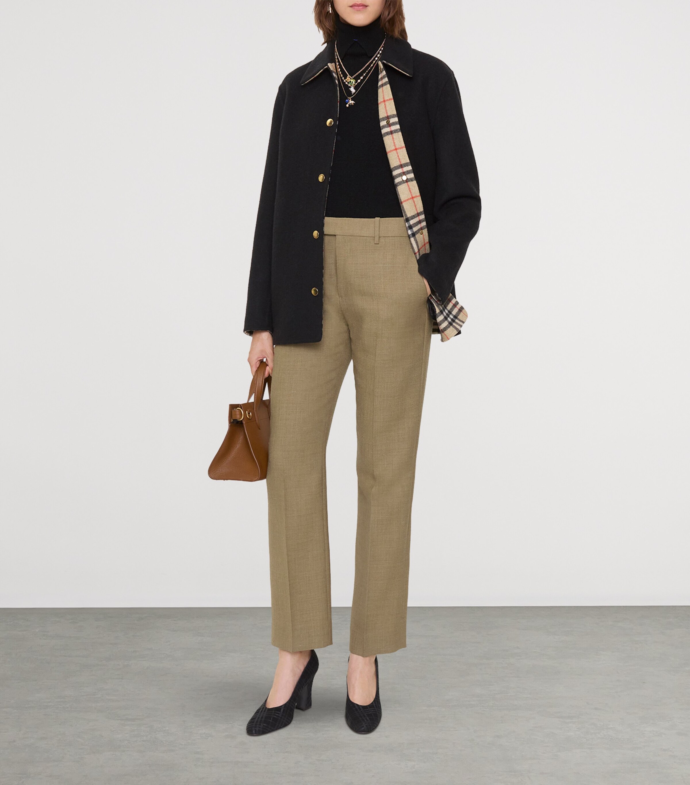 Burberry Womens Wool Twill Overshirt Black/sand Ip Check Image 2