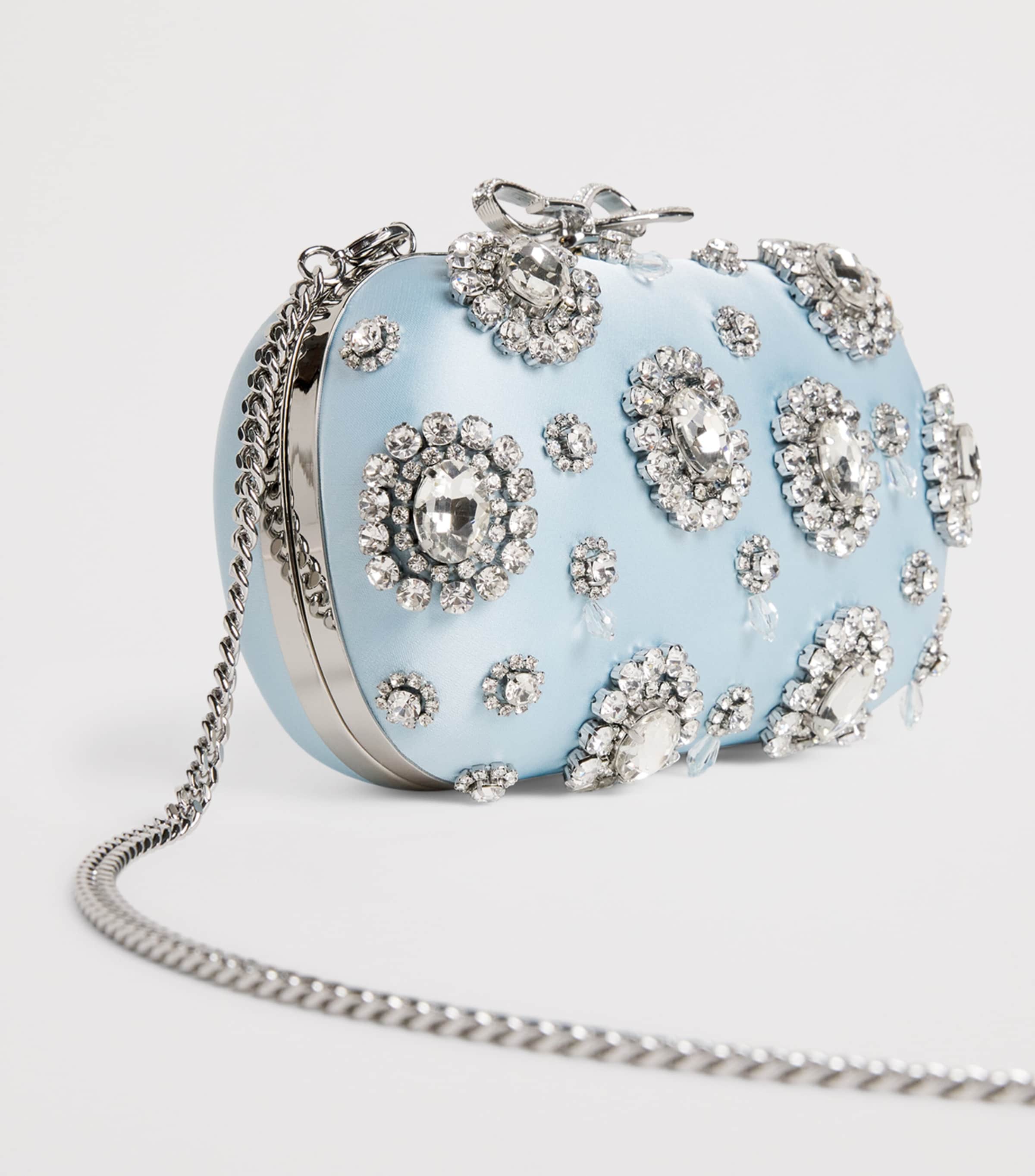 Self-Portrait Satin Crystal Clutch Bag Blue Image 6