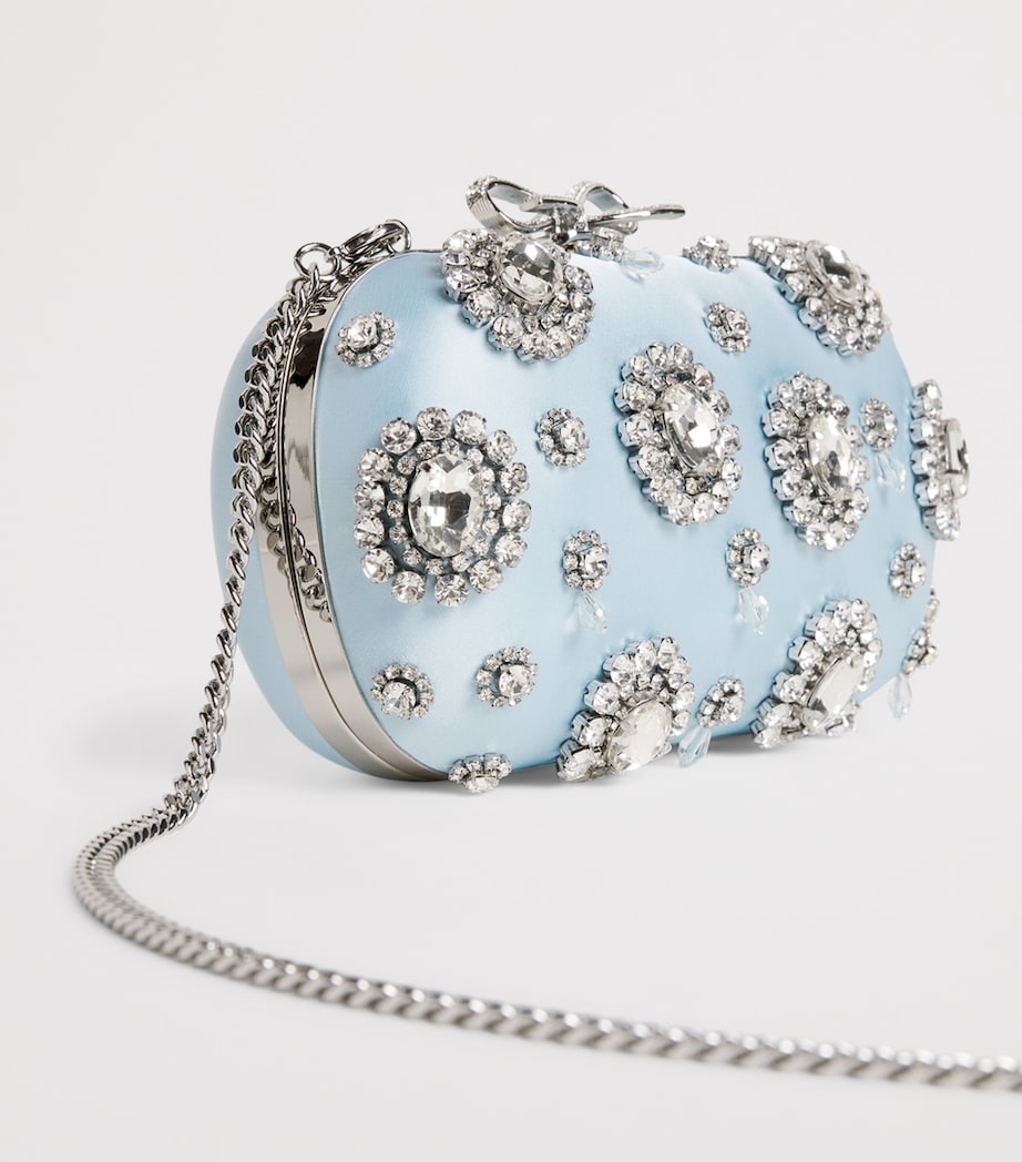 Self-Portrait Satin Crystal Clutch Bag Blue Image 6