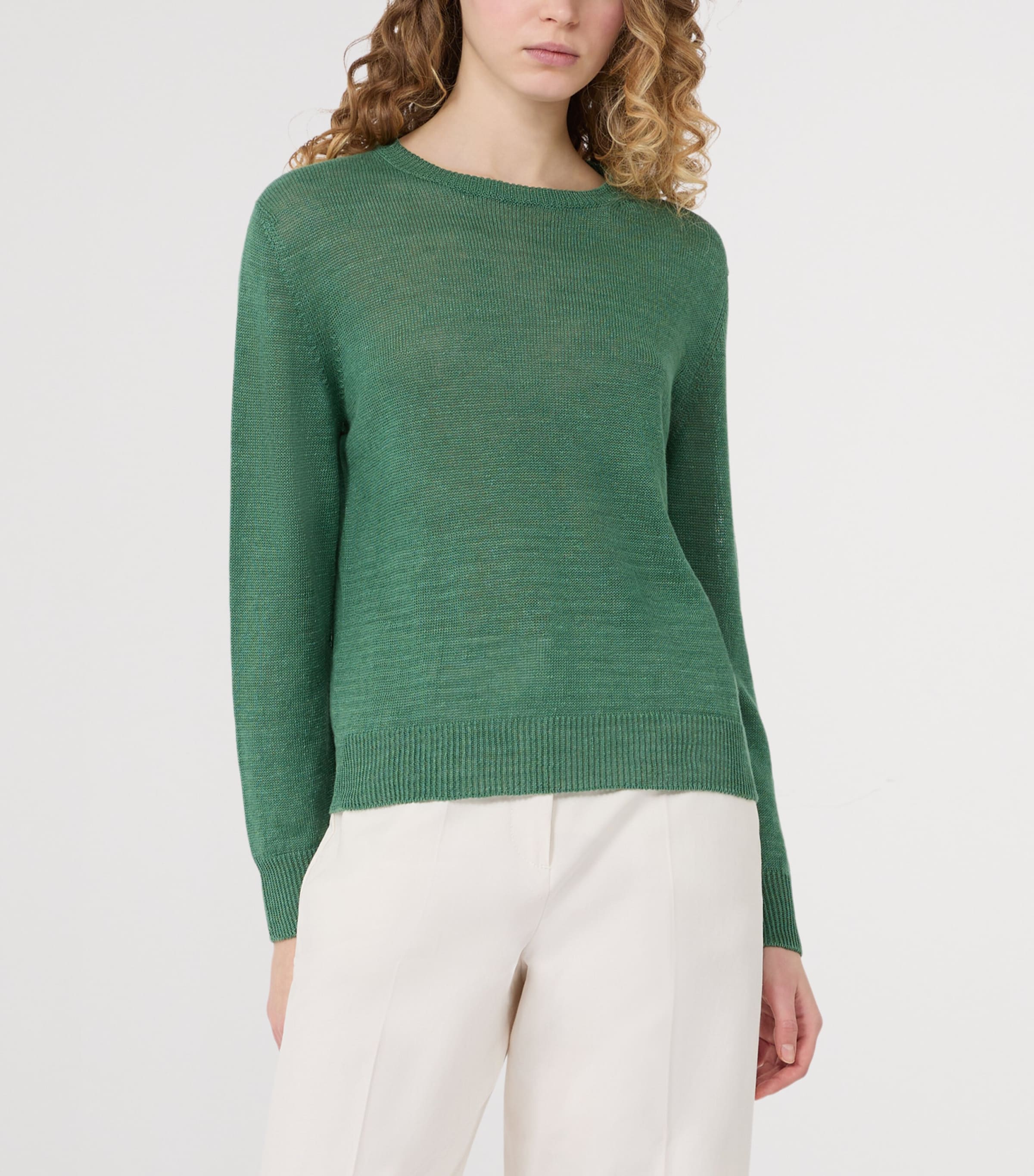 Linen Crew-Neck Sweater GREEN Image 2