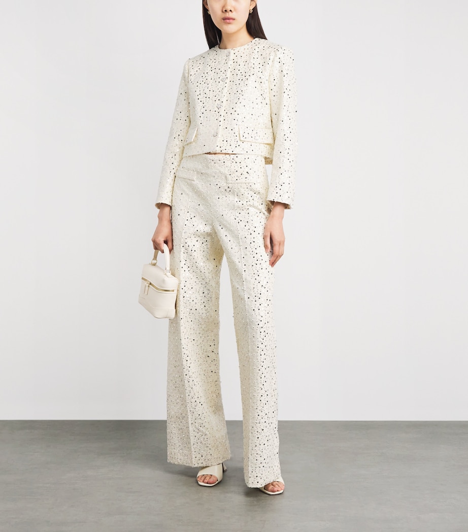 Sandro Paris Womens Cotton-Blend Sequin Straight Trousers Ecru Image 2