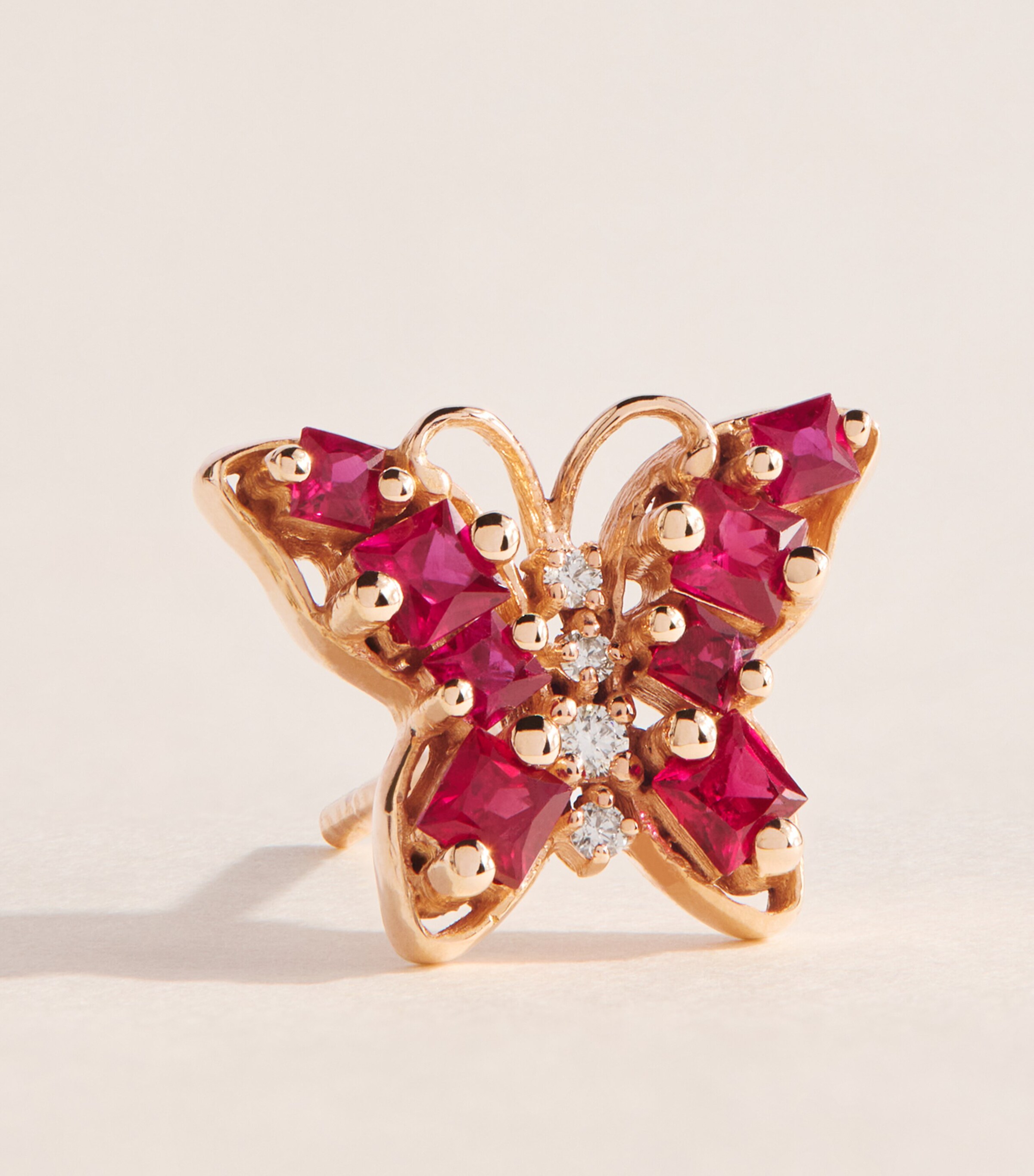 Suzanne Kalan Rose Gold, Diamond and Ruby Princess Mini Butterfly Stud Earrings Rg/ruby Image 5
