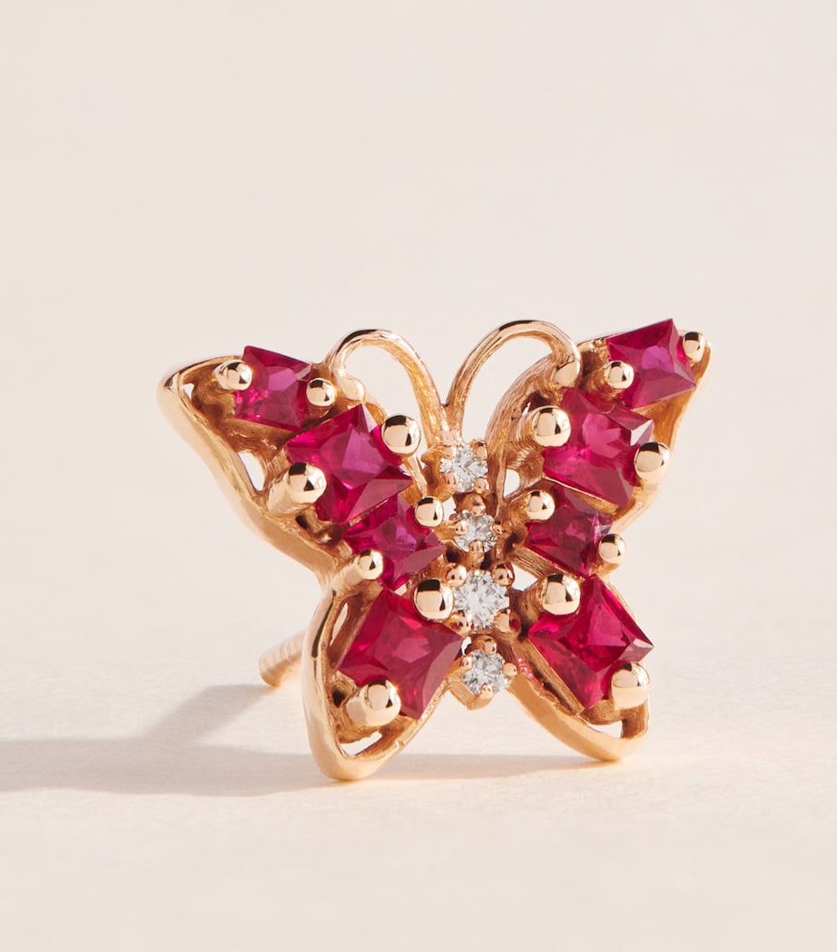 Suzanne Kalan Rose Gold, Diamond and Ruby Princess Mini Butterfly Stud Earrings Rg/ruby Image 5