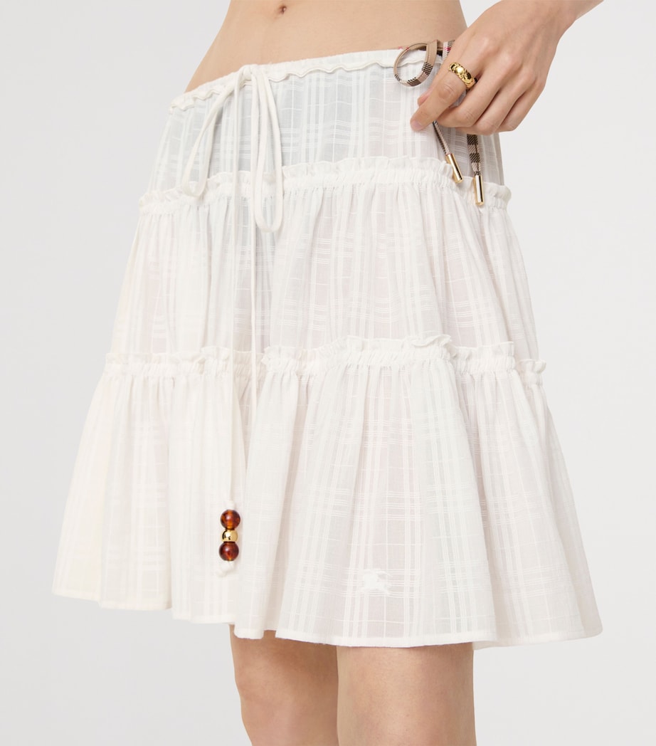 Burberry Womens Cotton Voile Tiered Mini Skirt Chalk White Ip Check Image 3