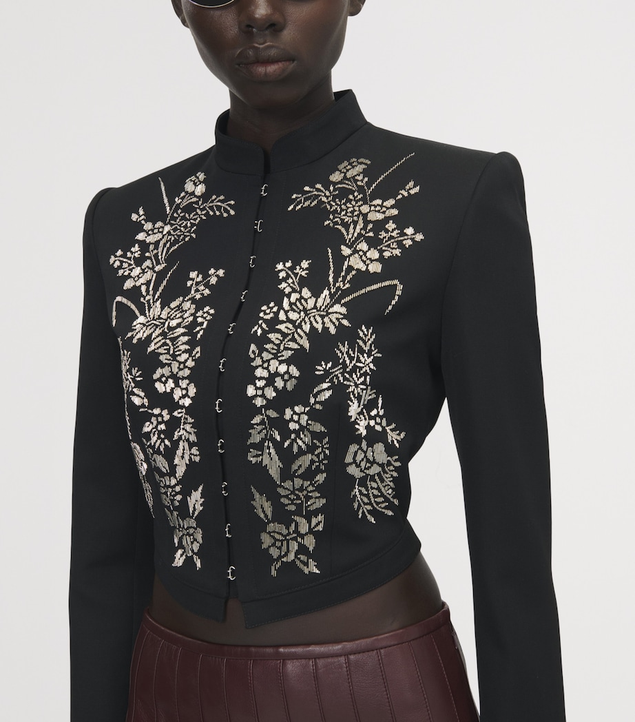 McQueen Womens Wool Embroidered Floral Cropped Jacket Image 6