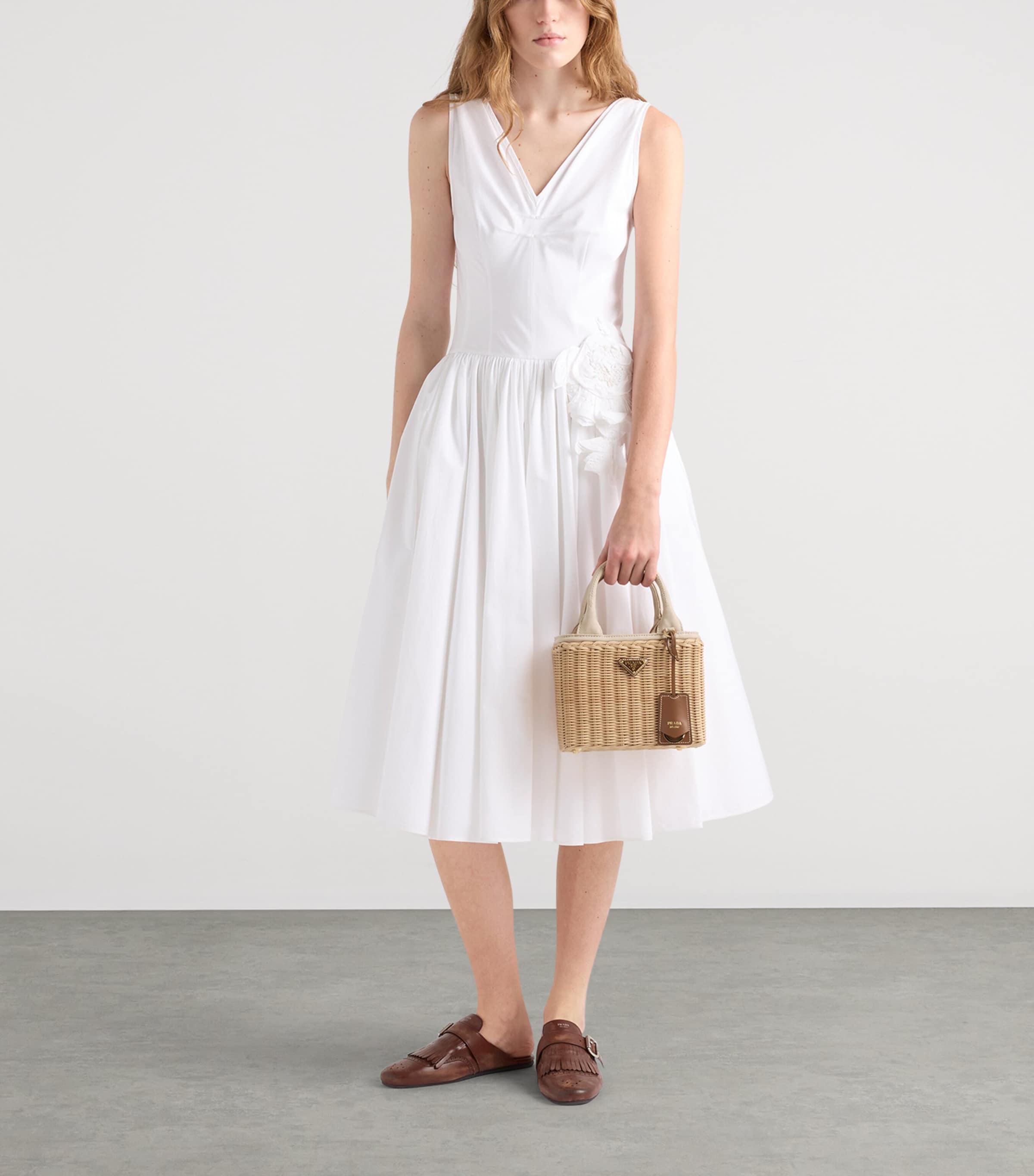 Prada Small Wicker Top-Handle Bag Neutral Image 2