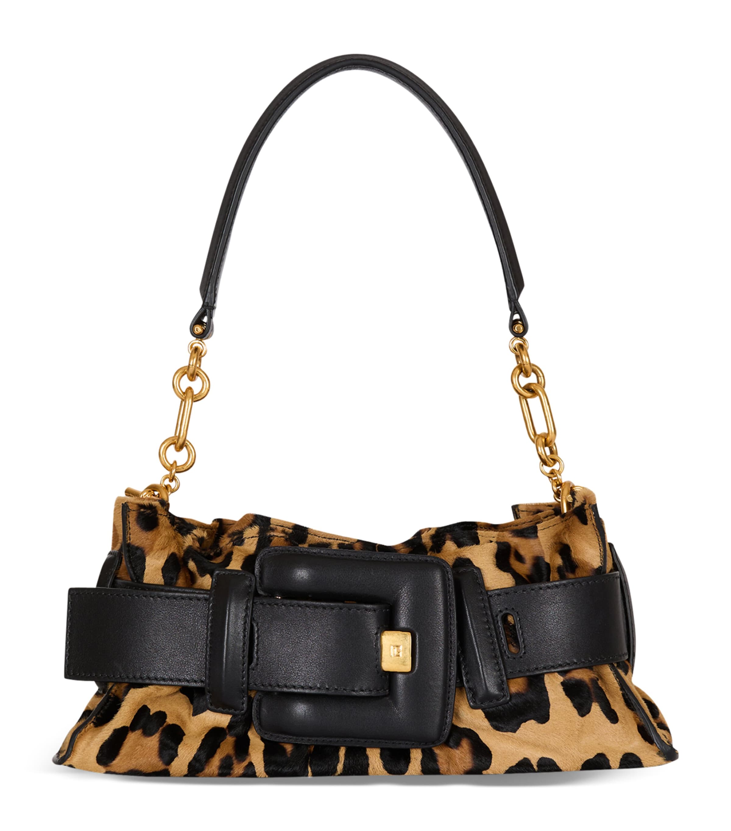 Balmain Anthem Mini Leopard Shoulder Bag In Calf Hair In Multi