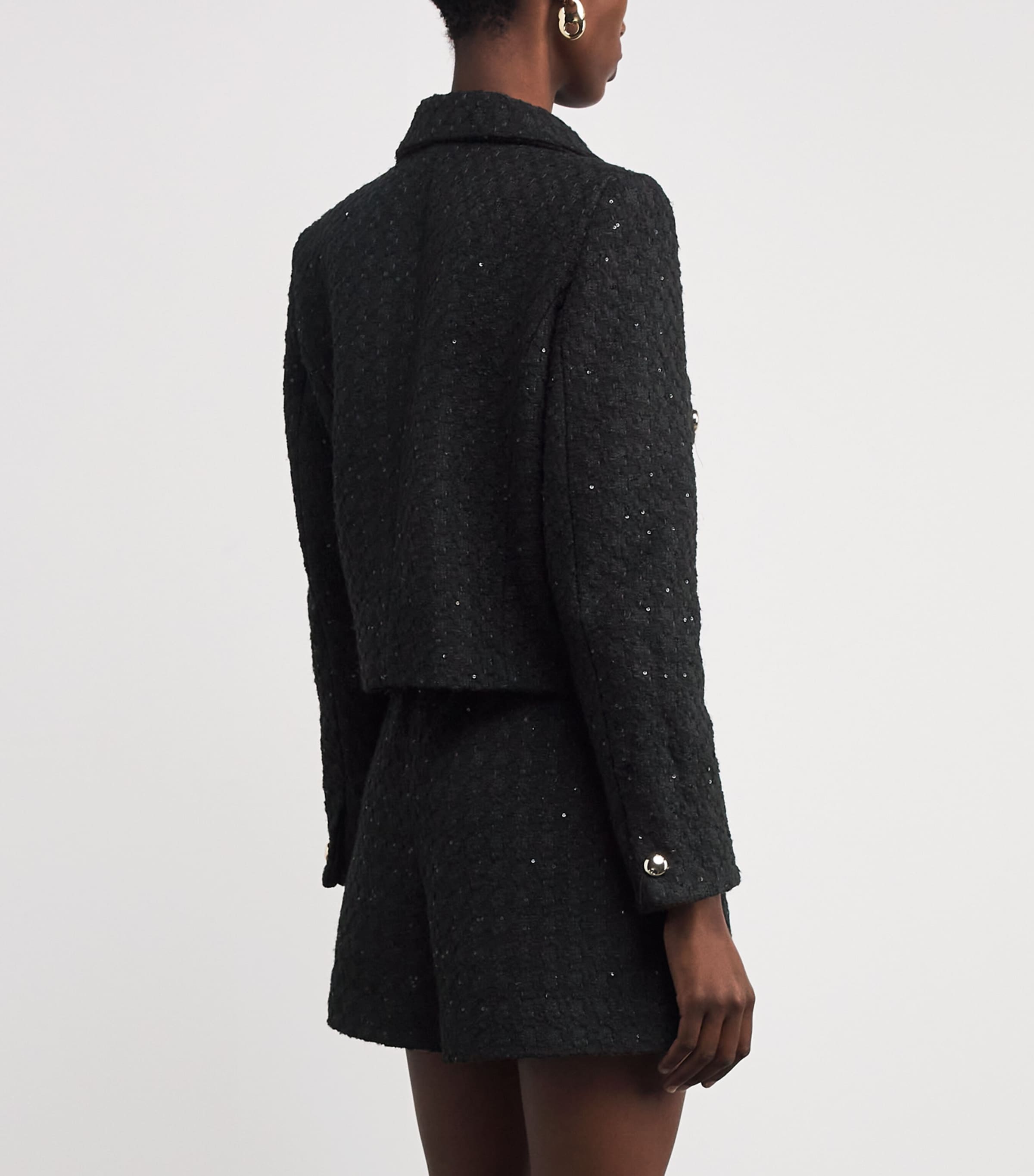 Sequinned Tweed Cropped Jacket BLACK Image 4