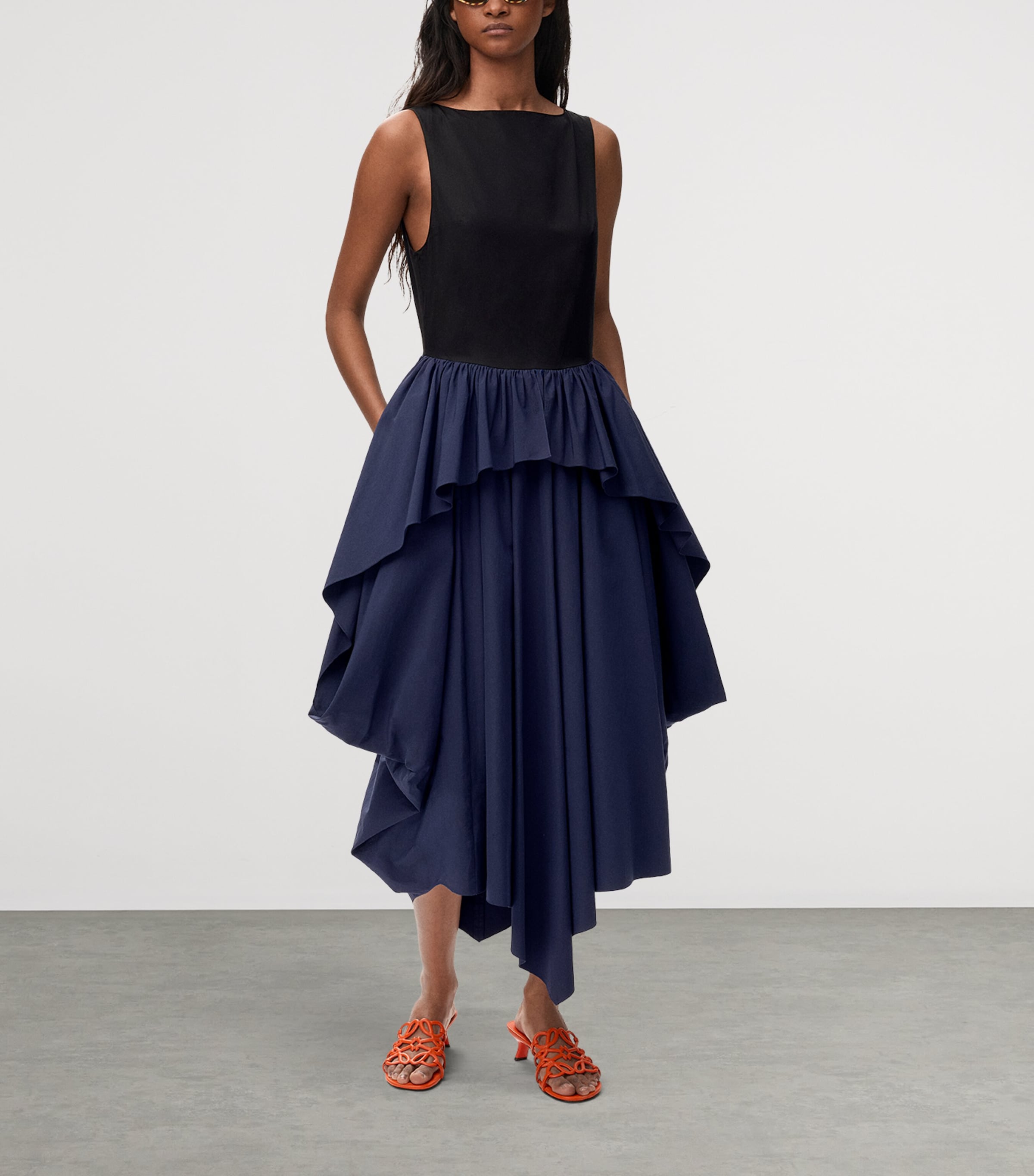 LOEWE Womens x Paula’s Ibiza Cotton Asymmetric Midi Dress Black/navy Image 2