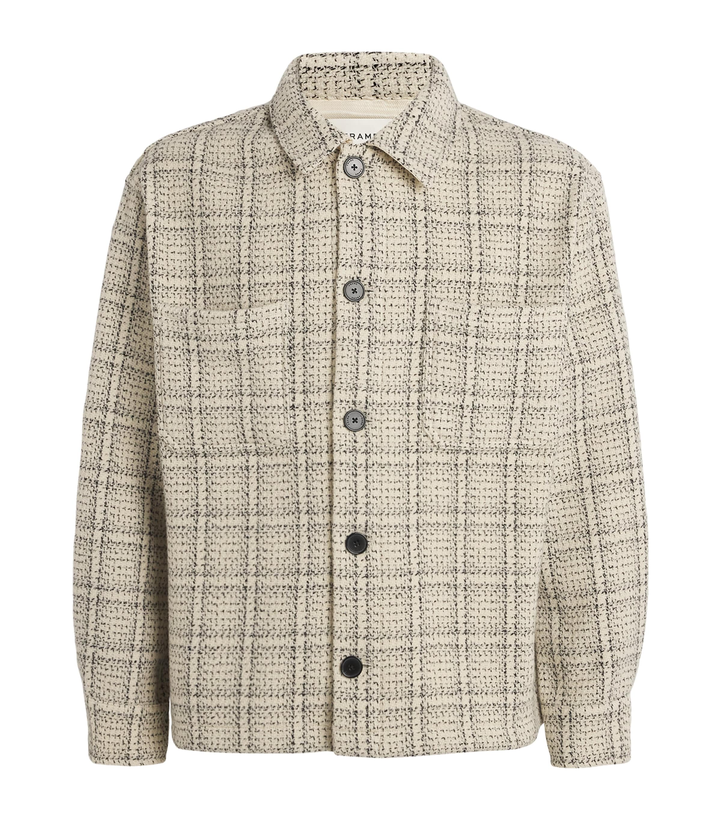 Shop Frame Wool-blend Check Overshirt In Ivory