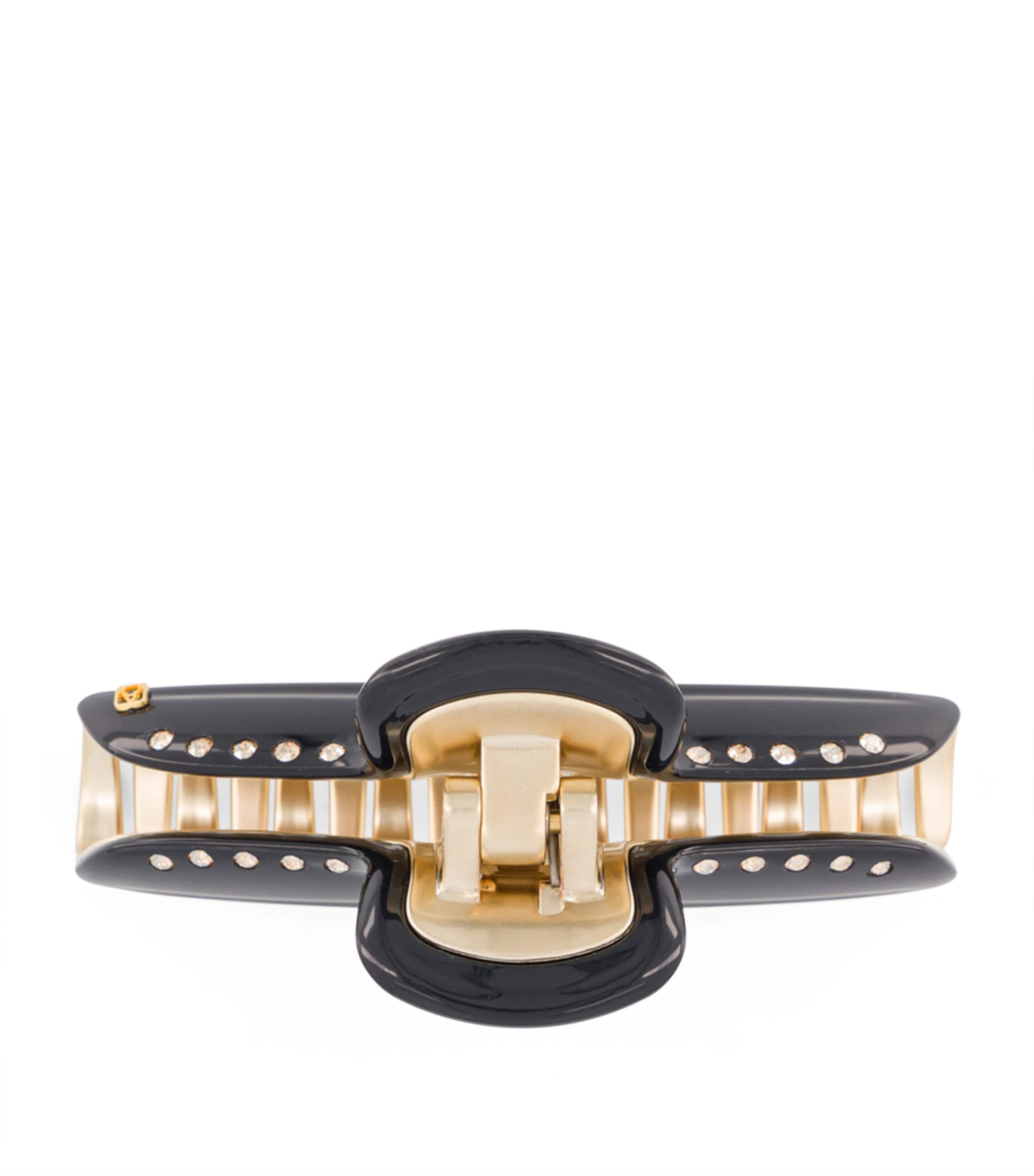 Gold-Plated Crystal-Embellished Claw Hair Clip N3- NOIR B/OR Image 3