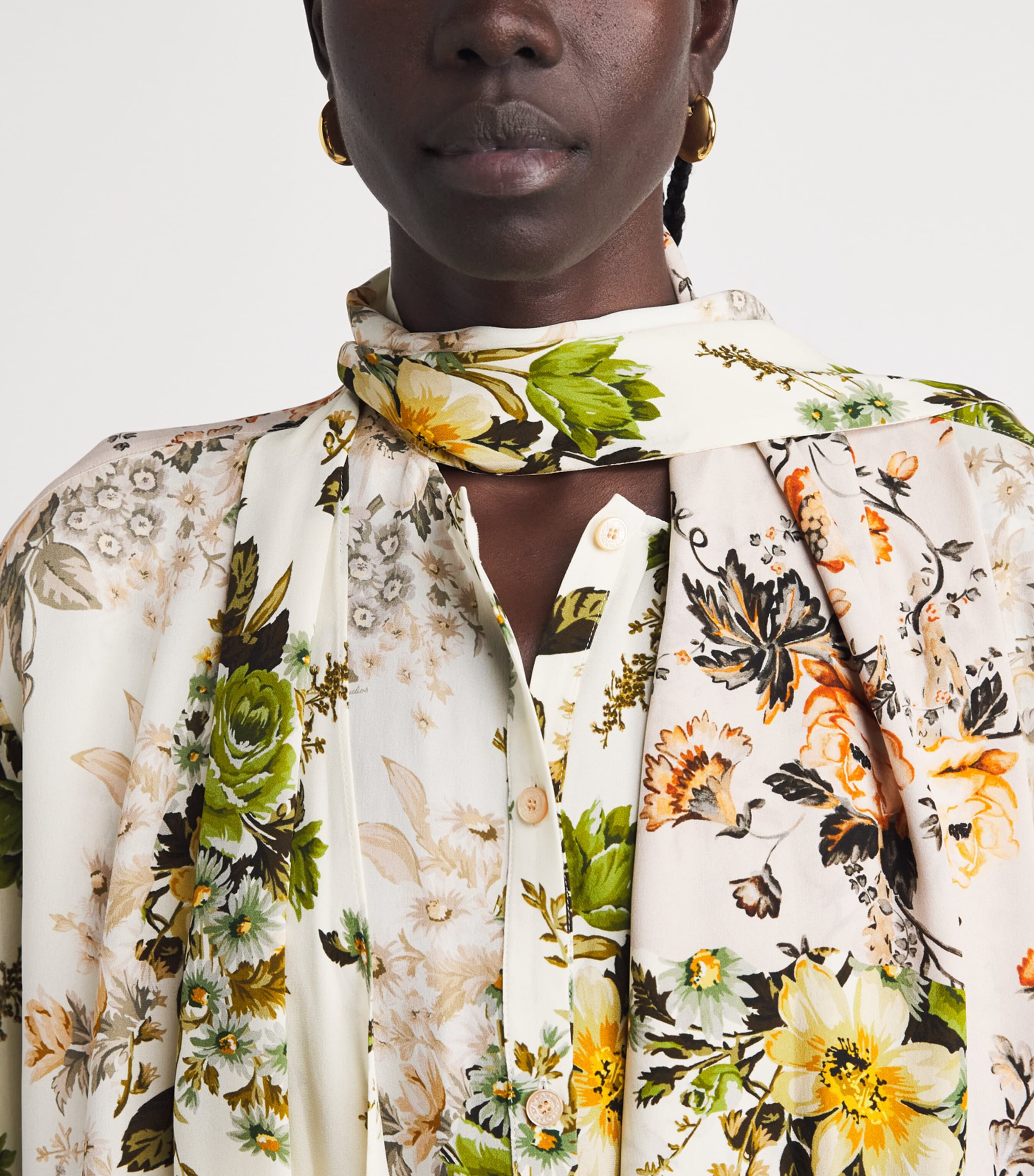 Acne Studios Womens Silk Floral Tie-Neck Midi Dress Beige/white Image 3