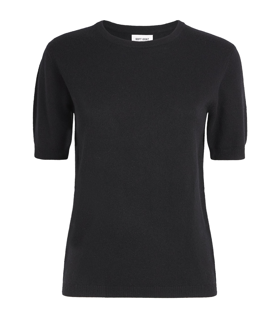 Soft Goat Womens Cashmere Short-Sleeve Sweater Black Image 1