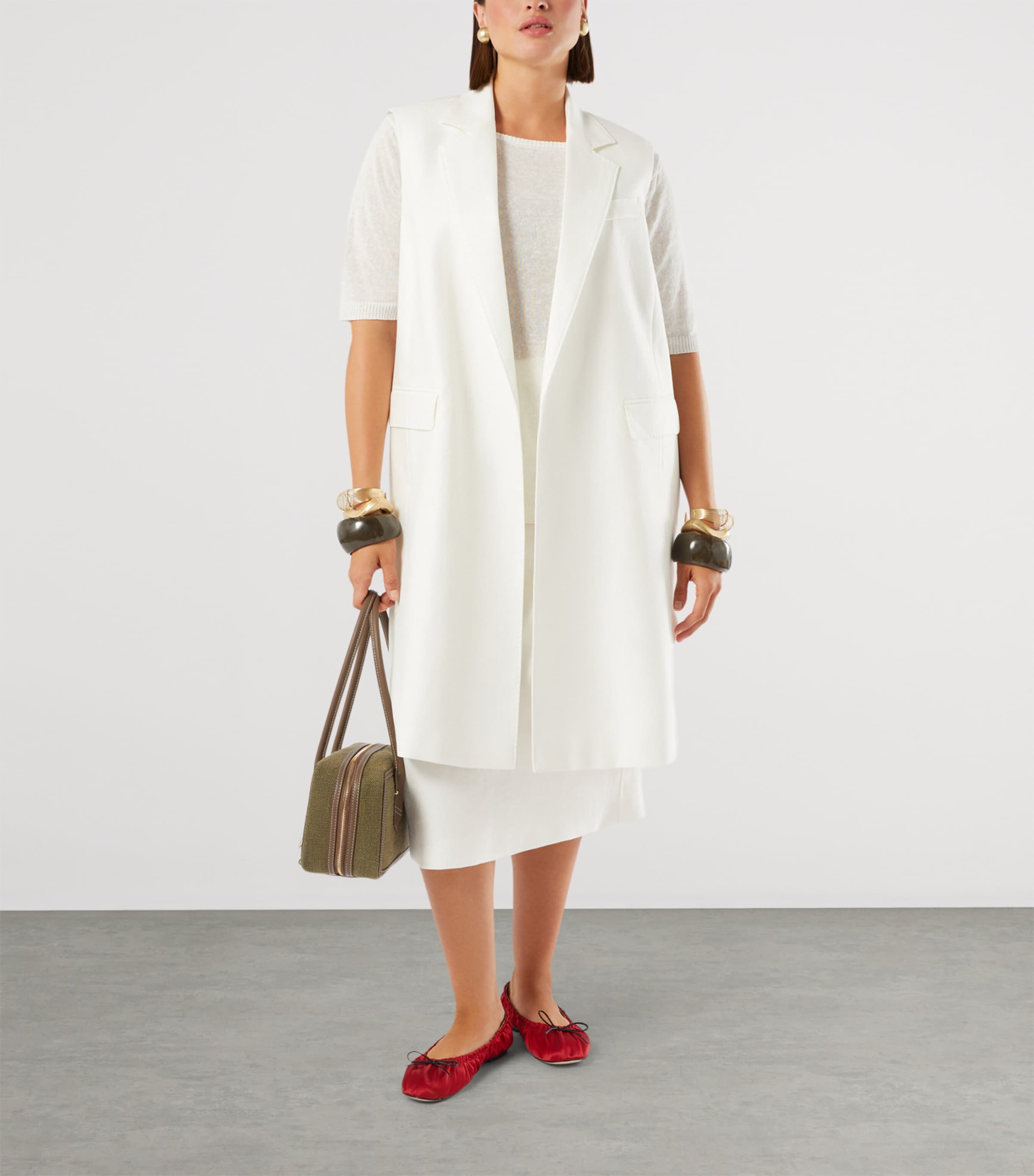 Marina Rinaldi Womens Linen-Blend T-Shirt Optical White Image 2