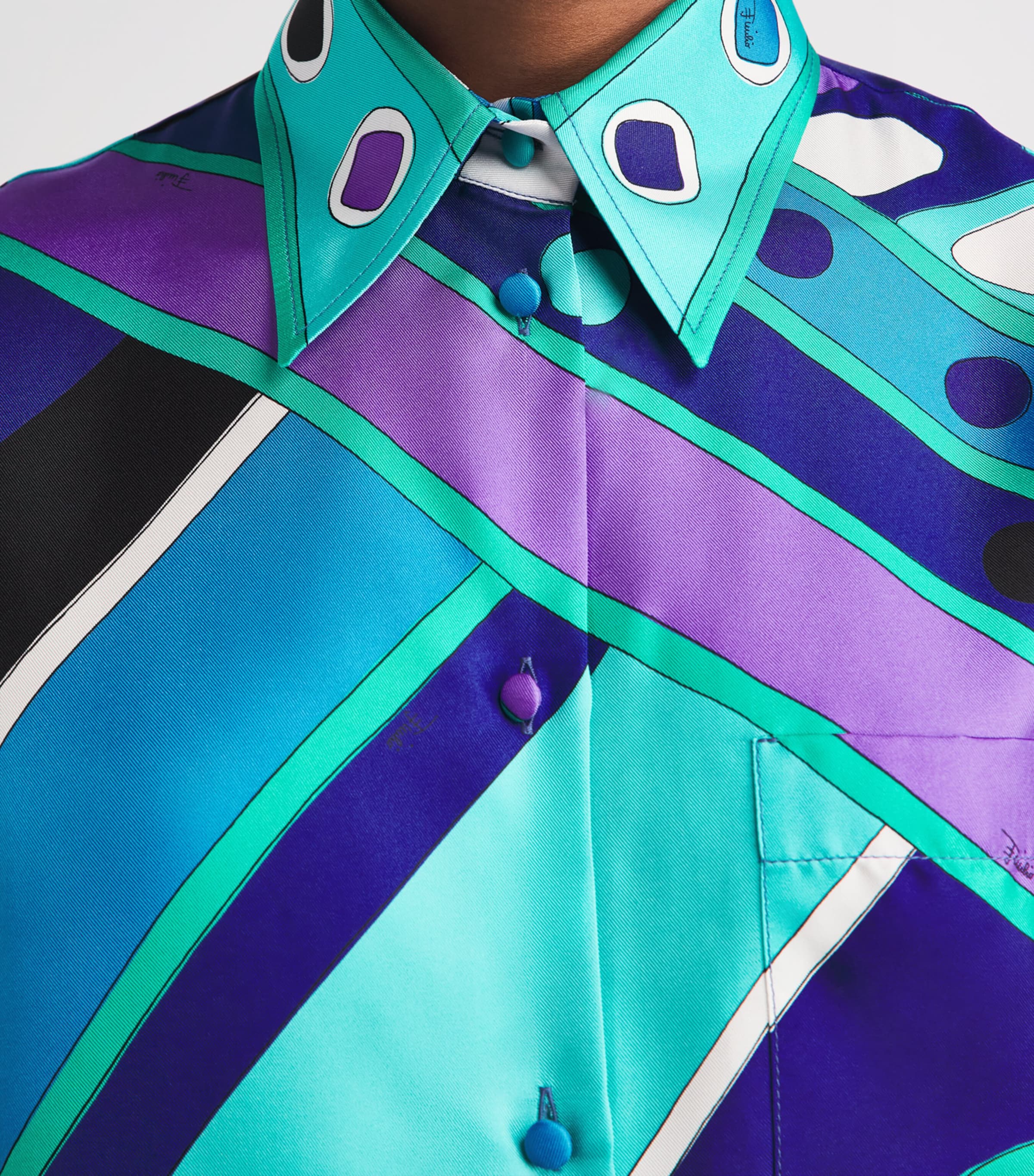 PUCCI Womens Silk Geometric Oversized Shirt Turquoise Image 3