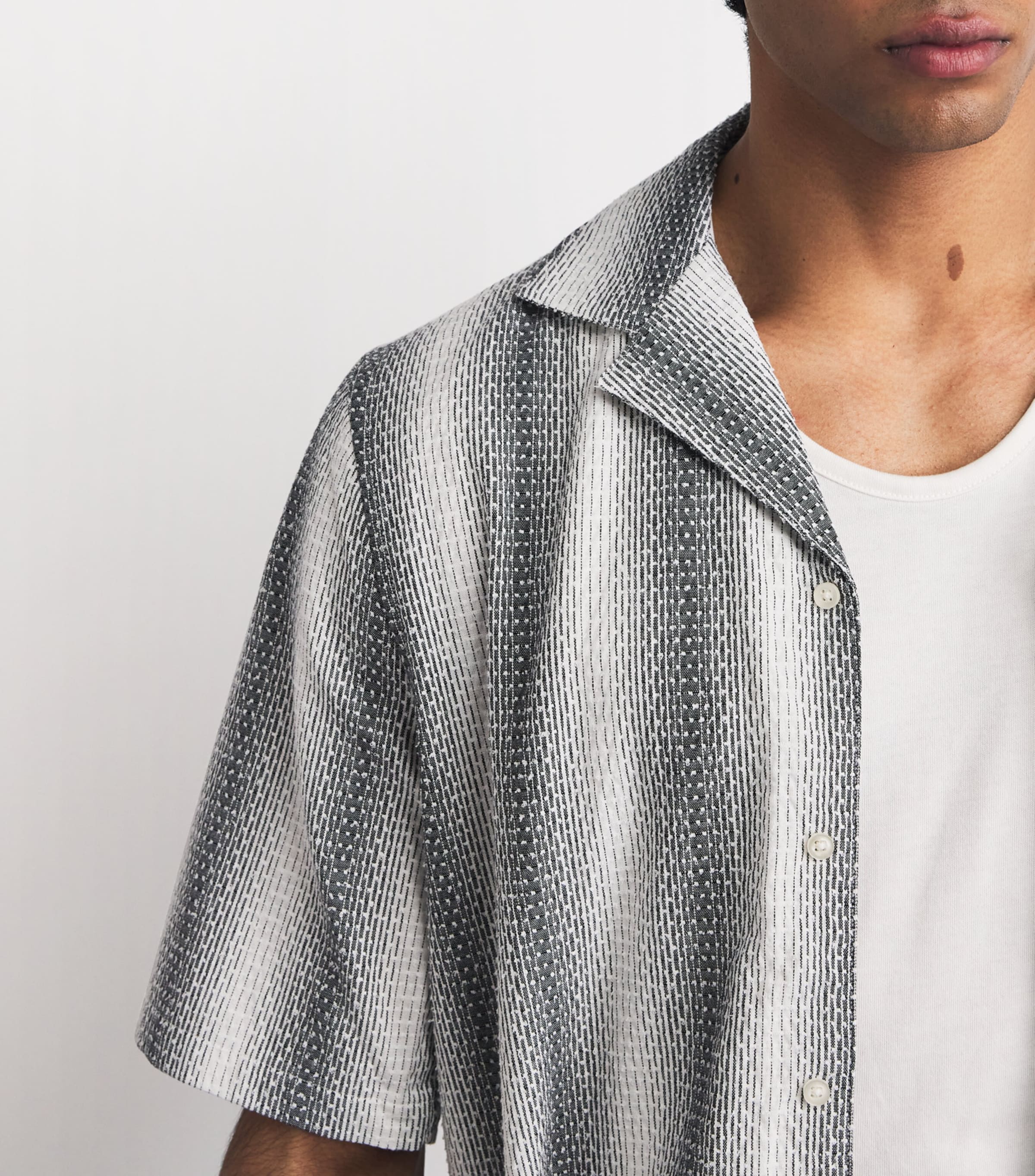 Officine Generale Mens Seersucker Eren Shirt Midgrey/white Image 3