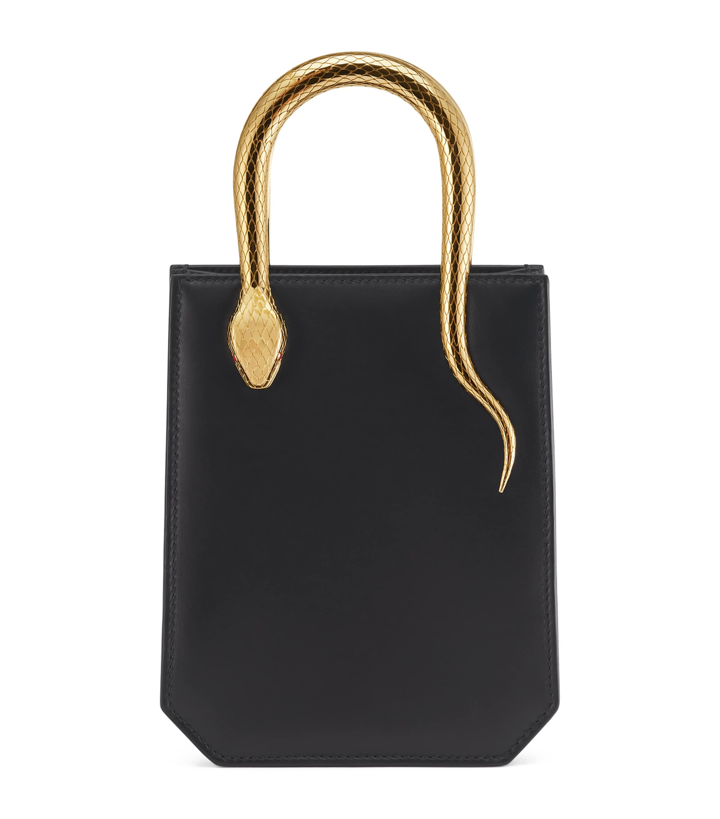 Bvlgari Black Mini Leather Serpentine Tote Bag | Harrods UK
