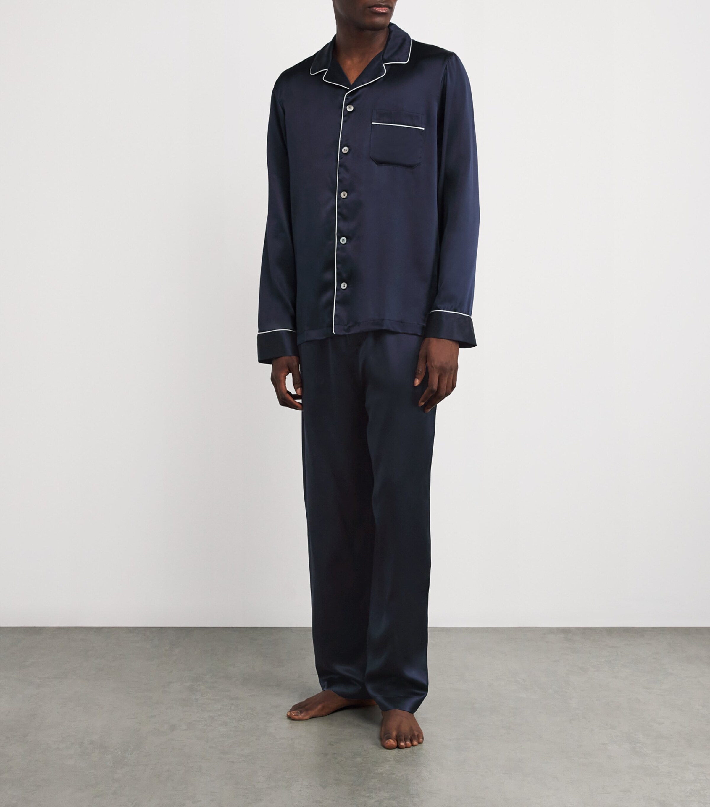 Derek Rose Mens Silk Bailey Pyjama Set Navy Image 2