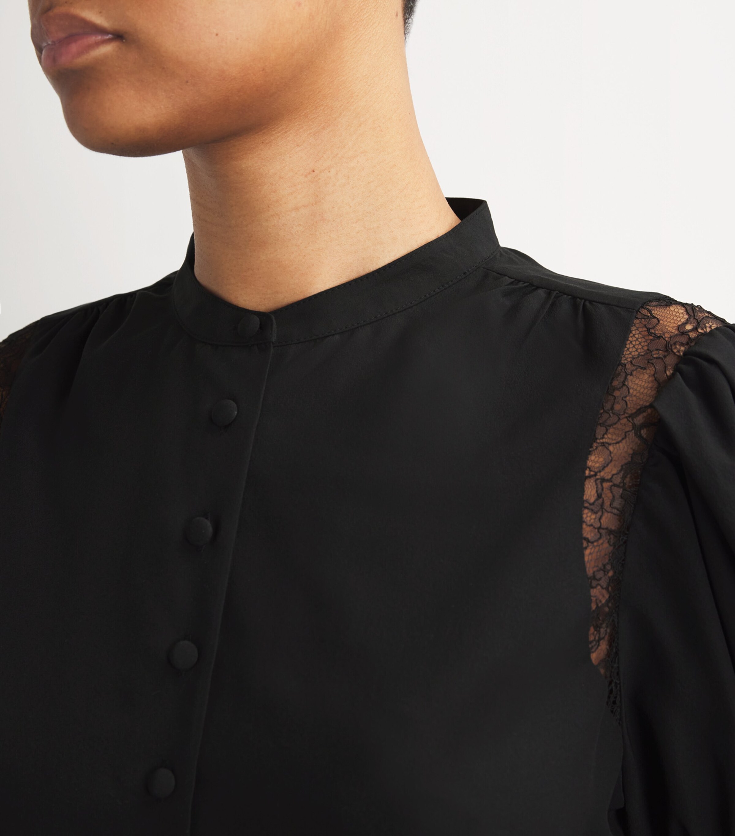 FRAME Womens Silk Lace-Shoulder Blouse Black Image 6