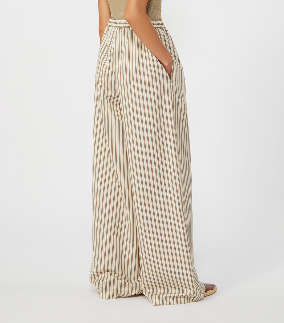 Max Mara Womens Cotton-Silk Stripe Drawstring Trousers Beige Image 4