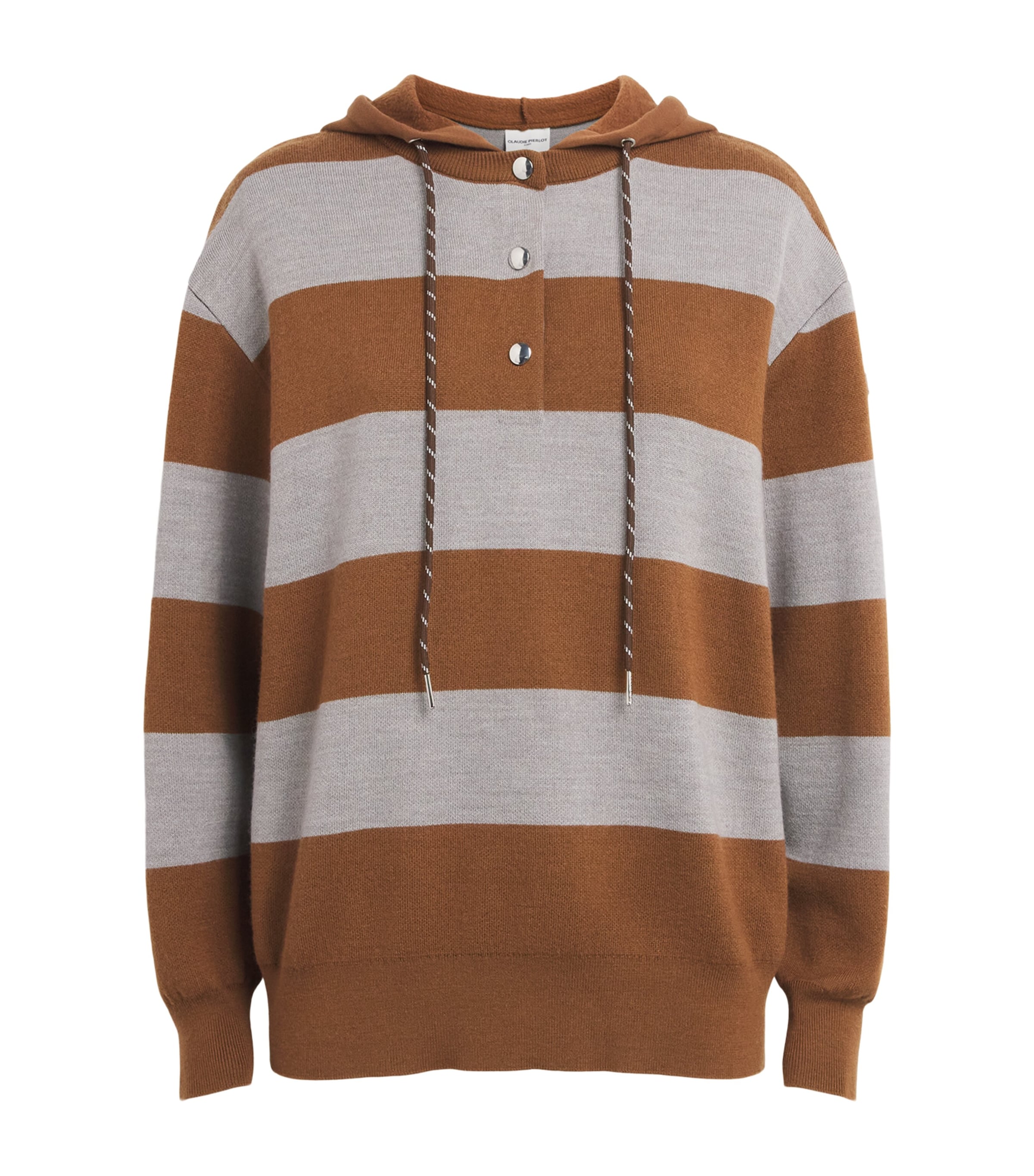 Claudie Pierlot Womens Stripe Button-Up Hoodie Multicolored Image 1