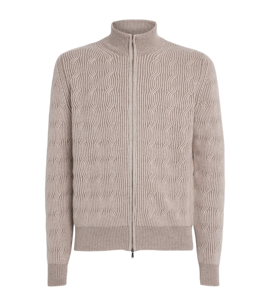 Fioroni Cashmere Mens Cashmere Cable-Knit Zip-Up Sweatshirt Sabbi Image 1