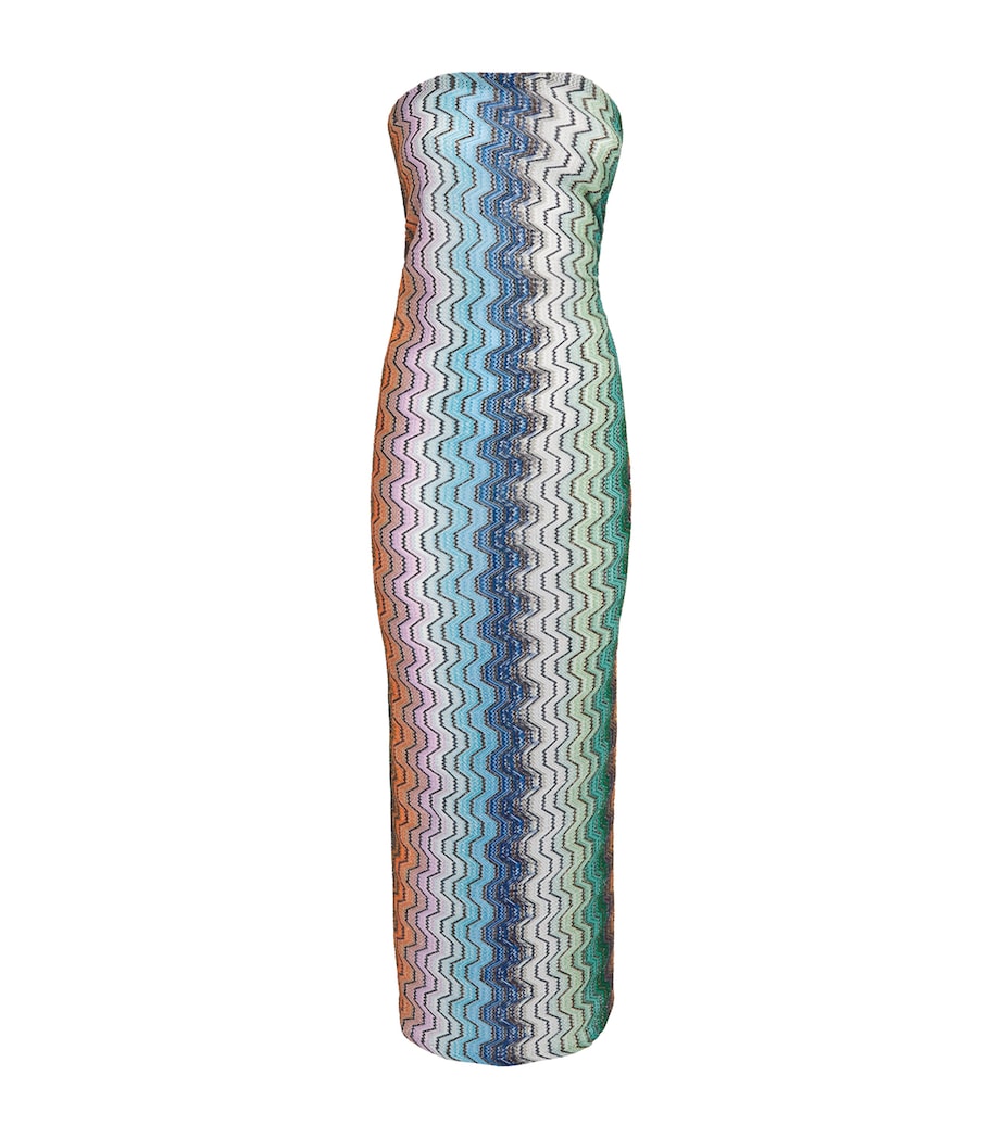 Missoni Womens Metallic Zigzag Strapless Maxi Dress Smsnq Mlti Blk/gr/or Image 1