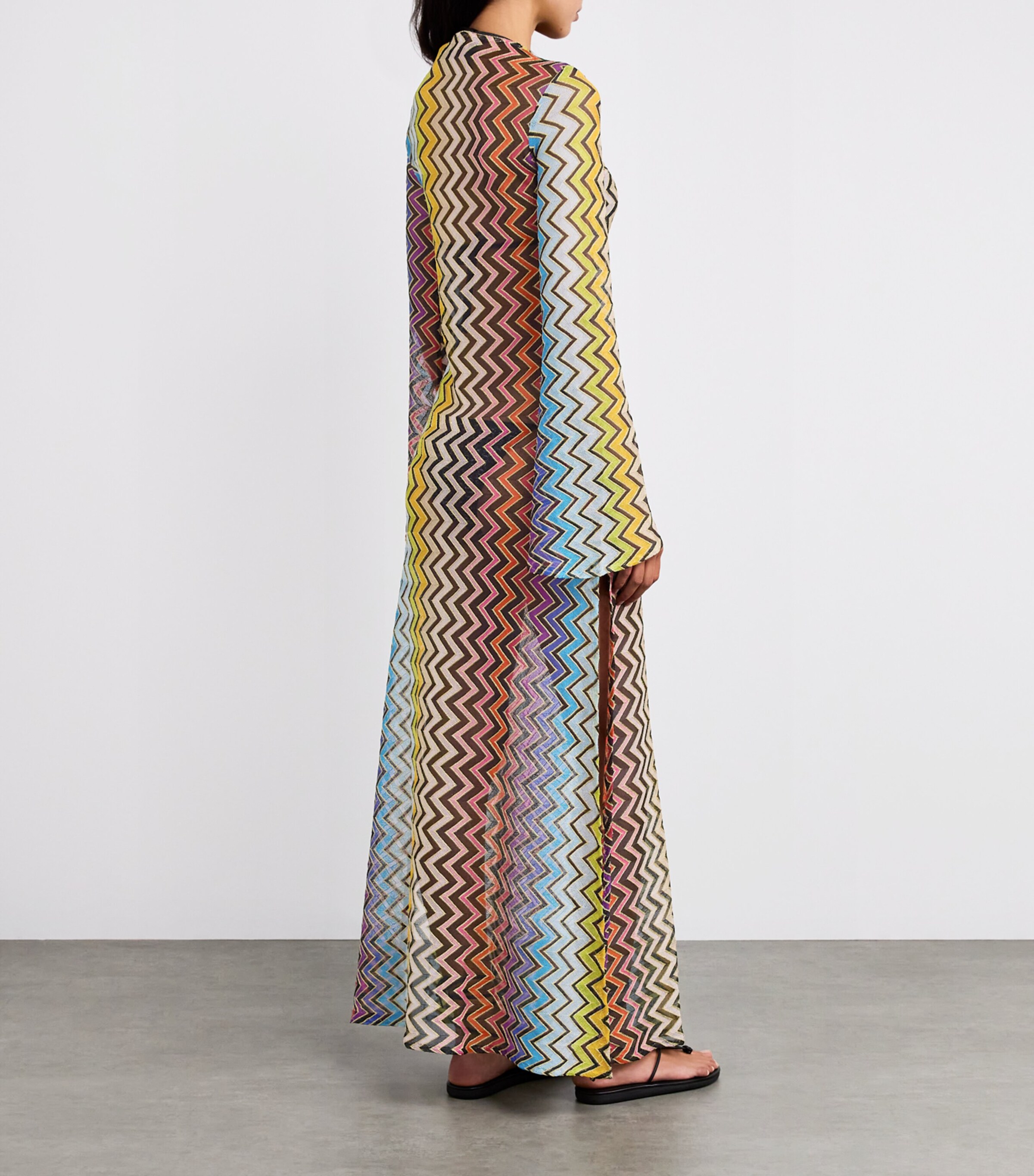 chinese dress ladies Missoni Zig Zag Knit Long Sleeve Cowl-Back Dress Green/Navy Size 40   Celebrity Owned