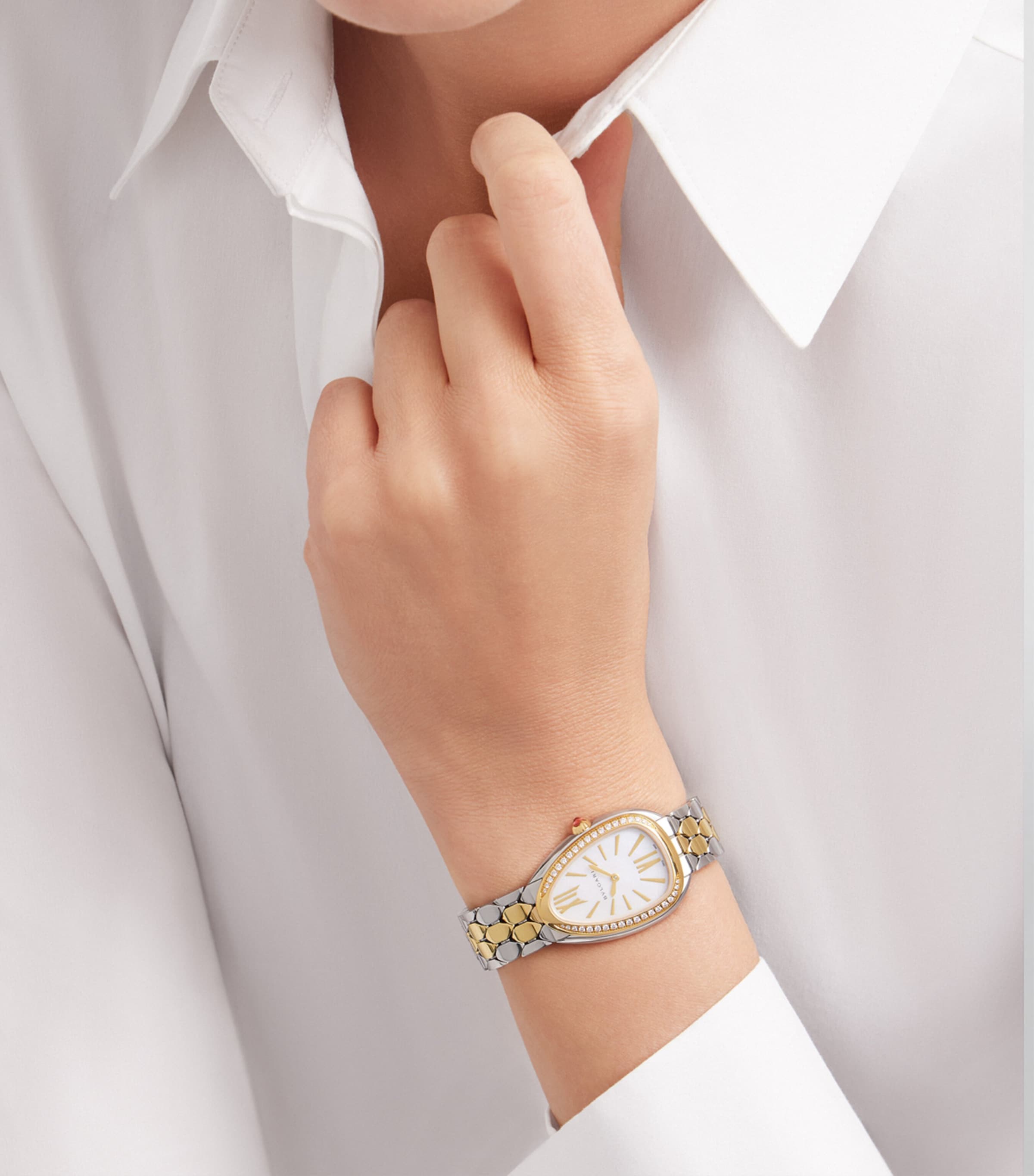 Yellow Gold, Stainless Steel and Diamond Serpenti Seduttori Watch 33mm MOTHER OF PEARL Image 3