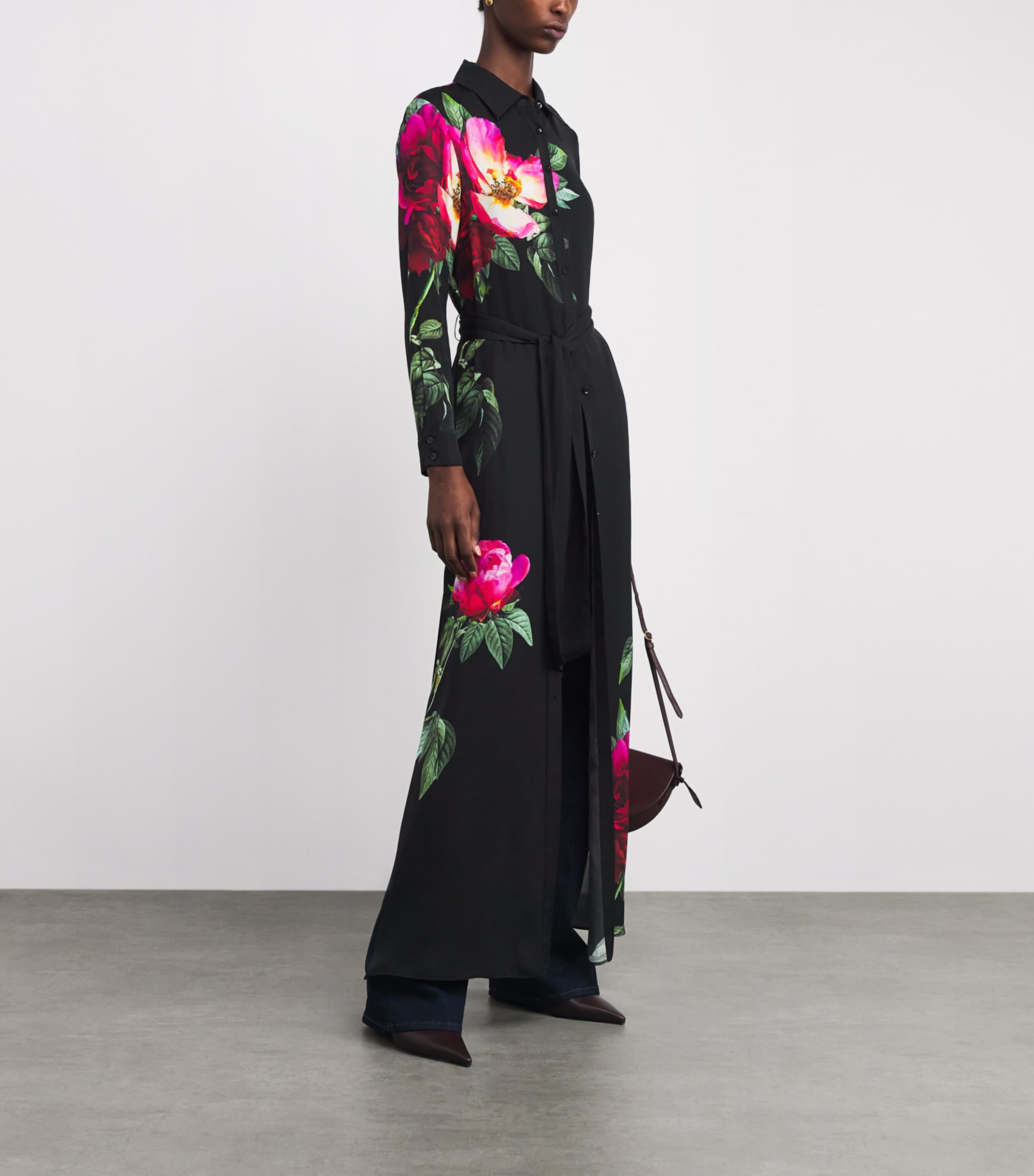 alice and olivia chassidy maxi shirt dress CHASSIDY MAXI SHIRT DRESS in VERTICAL PALAZZO STRIPE BLACK